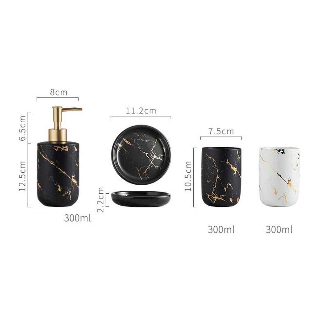 Premium Black Marble Bathroom Accessories Set - 4 Piece Ceramic Soap Dispenser, Toothbrush Holder, Tumbler & Soap Dish - Elegant Golden Vein Design for Modern Bathroom Decor - Perfect for Guest Bathrooms, Master Suites & Spa-Style Vanities