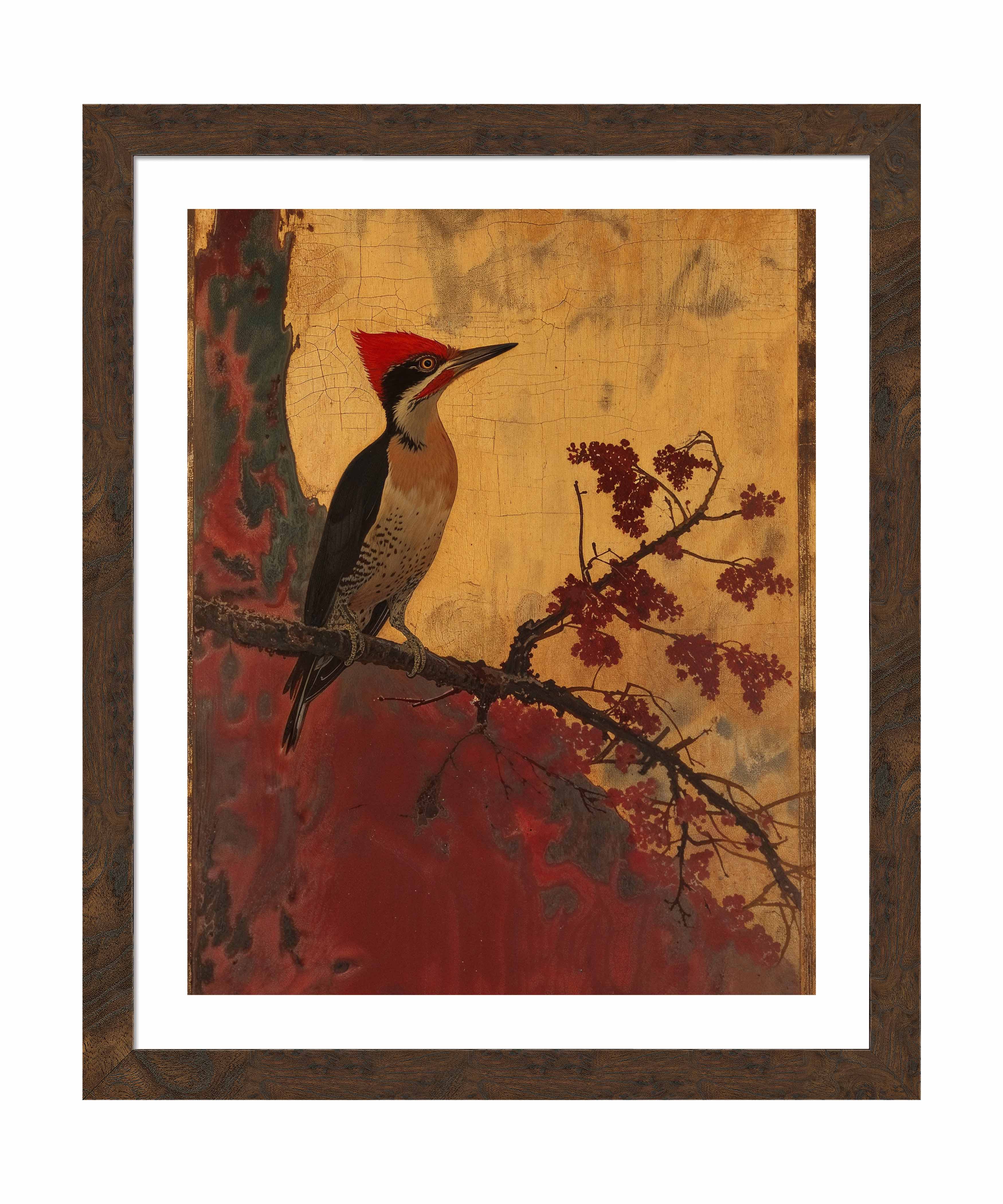 Echoes of Silk Woodpecker in Autumn Splendor - Premium Art Prints for Home & Office Decor | Nature-Inspired Wall Art for Living Room, Bedroom & Office
