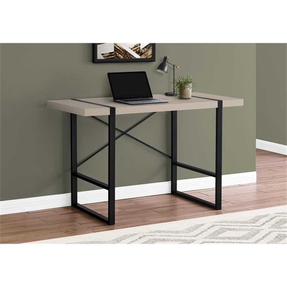 Pemberly Row Solid Wood Computer Desk with X-Shaped Base - Taupe & Black Finish for Home Office, Gaming, and Study Spaces