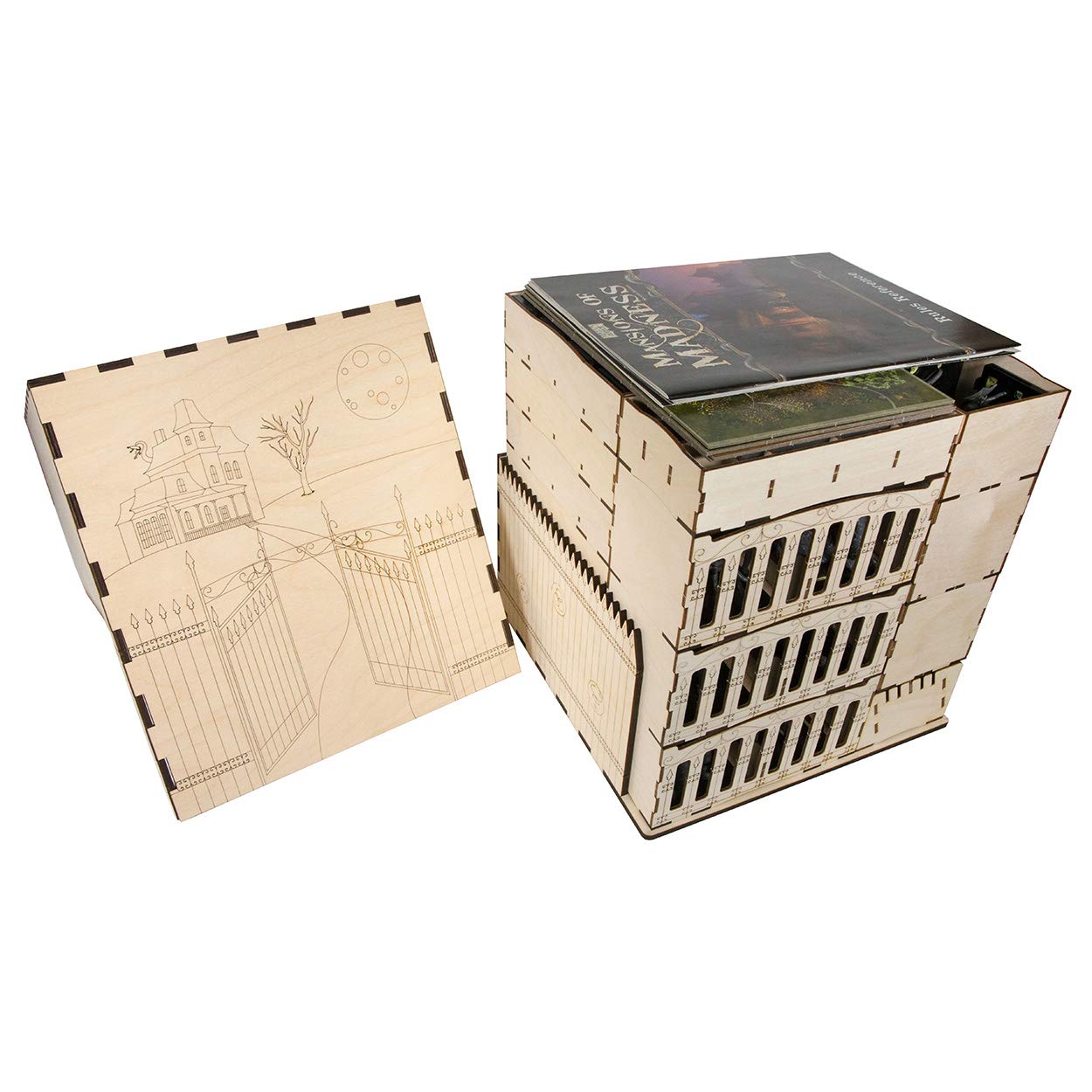 The Broken Token Mansions of Madness Compatible Wooden Storage Box - Premium Organizer with Multiple Trays & Dividers for Board Game Accessories | Perfect for Game Nights & Collector's Display