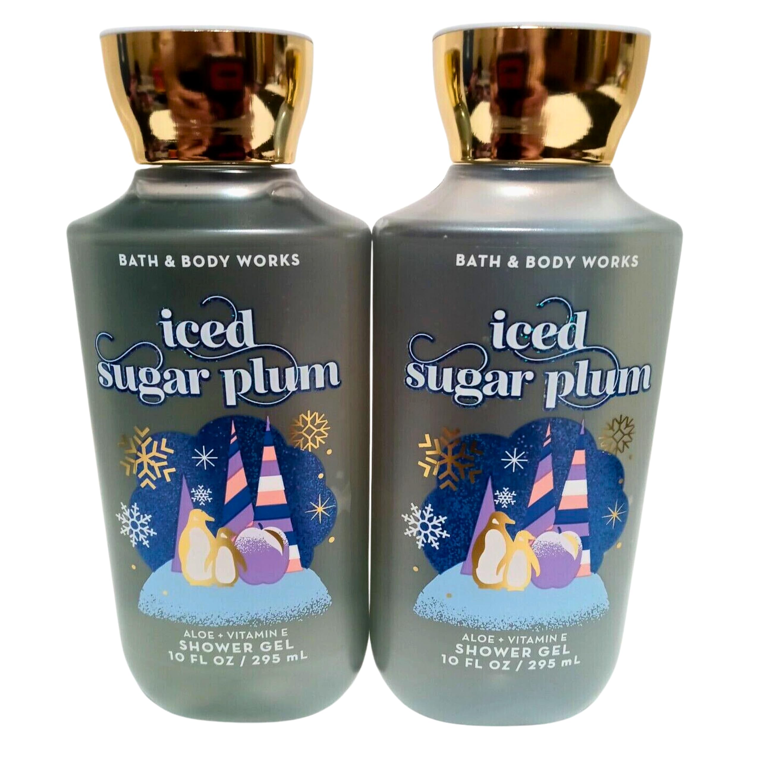 Bath & Body Works Shea & Vitamin E Moisturizing Shower Gel - 2 Pack (10oz Each) - Iced Sugar Plum Scent - Hydrating Body Wash for Dry Skin - Perfect for Daily Shower & Relaxing Bath Time