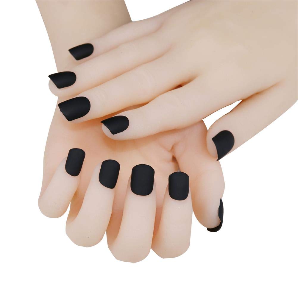 24-Piece Short Black Matte Fake Nails Set - Full Cover Acrylic False Nails for Women & Girls - Easy DIY Manicure Nail Tips for Daily Wear, Parties & Special Occasions