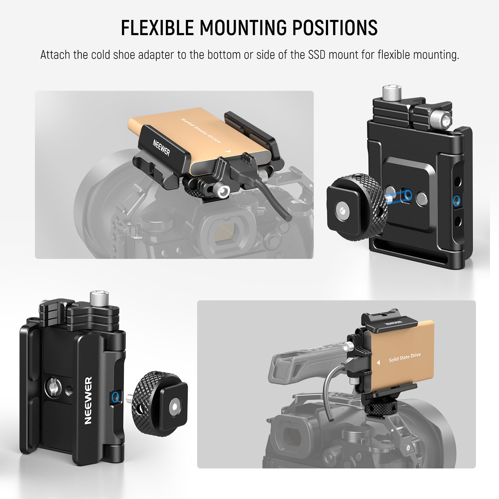 NEEWER UA035 SSD Mount Bracket Holder - Universal Hard Drive Mounting Clip for Camera Rig, Video Cage & DSLR Accessories - Perfect for Filmmaking, Vlogging & Studio Setups