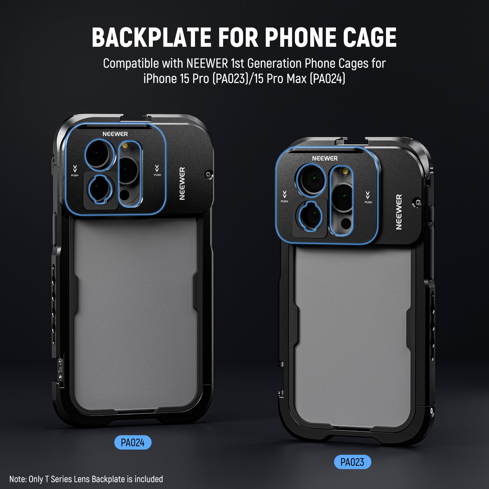 NEEWER PA034 T Series Lens Backplate for iPhone 15 Pro & Pro Max Camera Cage - Perfect for Vlogging, Filmmaking & Mobile Photography