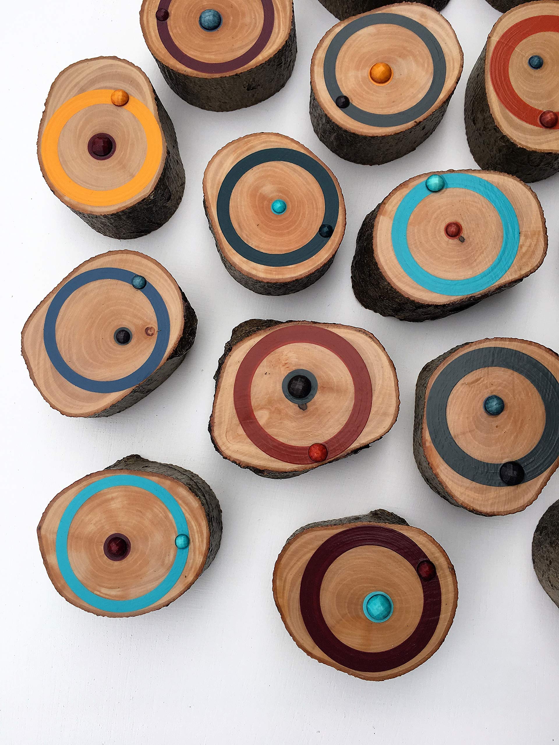 Hand-Painted Wood Slice Art with Crystal Accents - Abstract Tree Ring Wall Decor for Living Room, Bedroom & Office