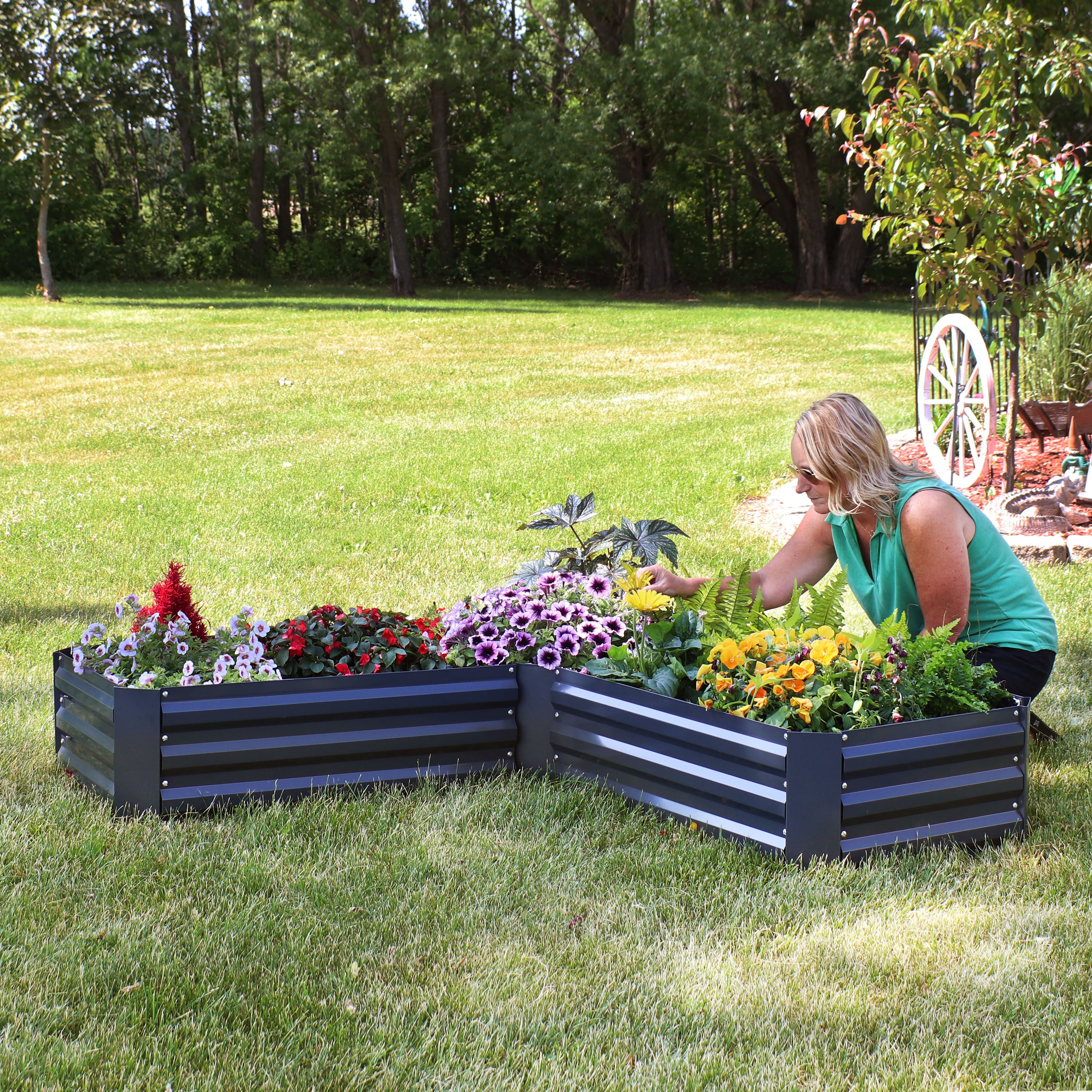 L-Shaped Galvanized Steel Raised Garden Bed Kit - Outdoor Gardening Planter Box for Vegetables, Flowers & Herbs - Perfect for Backyard, Patio & Urban Gardening