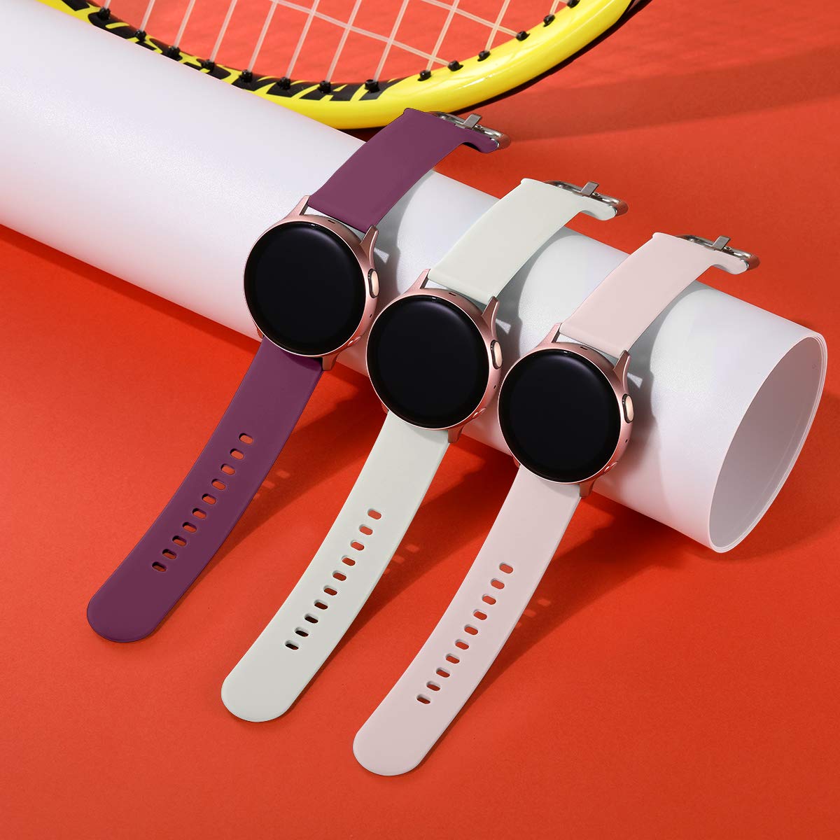 Lerobo 3-Pack 20mm Silicone Sport Watch Bands Compatible with Samsung Galaxy Active 2 (40mm/44mm), Galaxy Watch 3 (41mm), Galaxy Watch (42mm) - Soft Durable Strap for Women & Men in Pink Sand, Wine, Beige - Perfect for Workouts, Running & Daily Wear