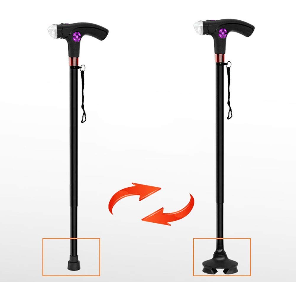 Smart Adjustable LED Light Alarm Aluminum Crutches - Multi-Function Telescopic Walking Stick for Elderly & Disabled - Fall Detection & Emergency Alert - Ideal for Indoor/Outdoor Mobility Assistance & Nighttime Safety