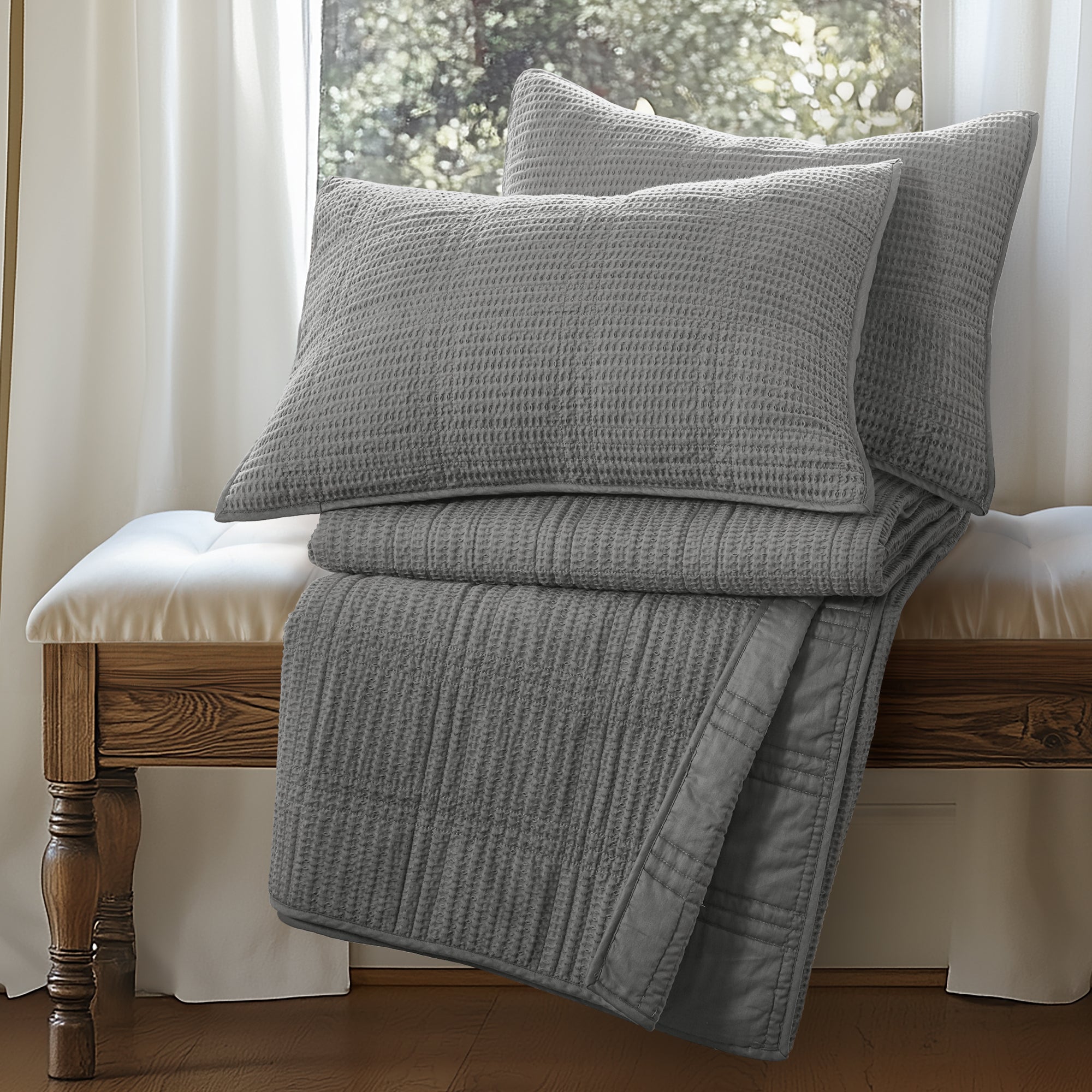 Luxury Cloud Waffle Quilt Set - Ultra Soft Breathable Bedding - Queen Size Comforter & Duvet Cover - Perfect for Cozy Bedroom & Guest Room Decor