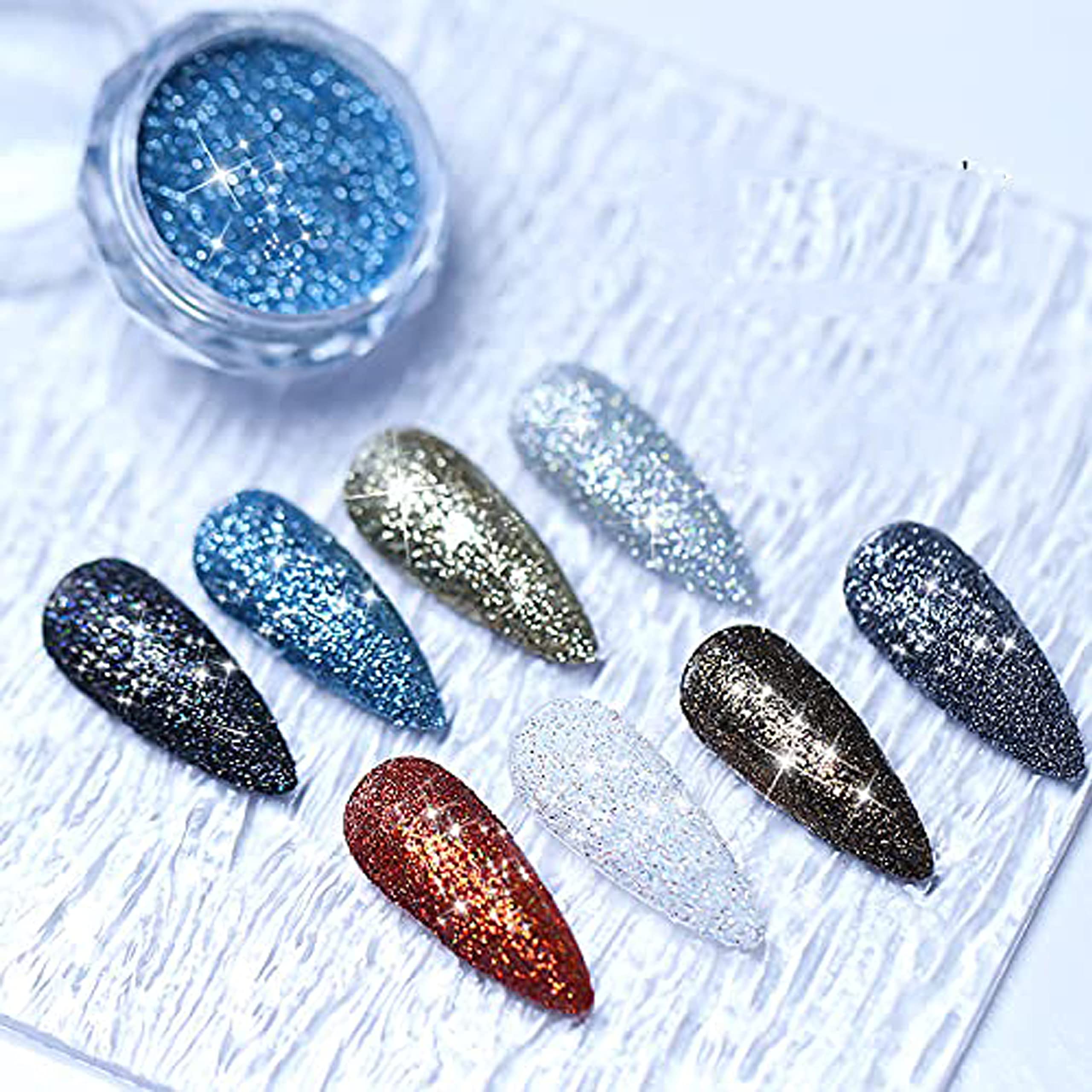 8-Piece Nail Sequins Glitter Powder Set - DIY Nail Art & Cosmetic Flashing Makeup for Acrylic, Gel Polish - Body, Face & Hair Decorations (Mixed Colors #2) - Perfect for Parties, Salons & Home Manicures