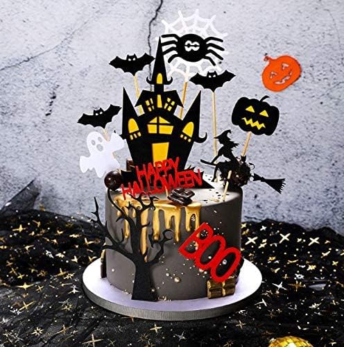 11-Piece Halloween Cake Topper Set - Haunted House, Ghost & Pumpkin Cupcake Decorations for Wizard, Ghost & Spider Parties | Perfect for Halloween Desserts, Themed Cakes & Spooky Celebrations