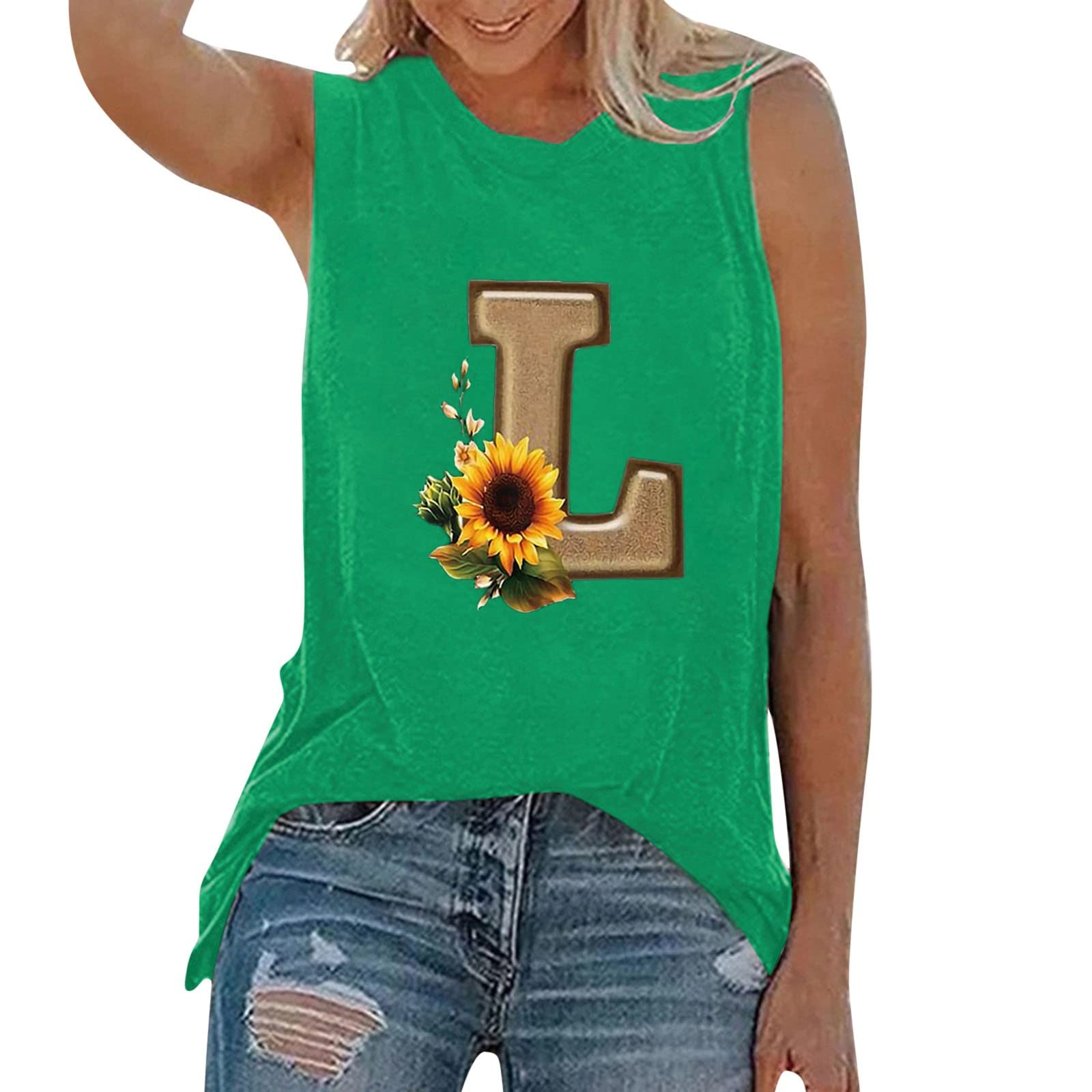 Women's Sleeveless Round Neck Printed Vest Tank Top Blouse - Casual Summer Tee Shirt for Women | Perfect for Beach Outings, Yoga, and Everyday Wear