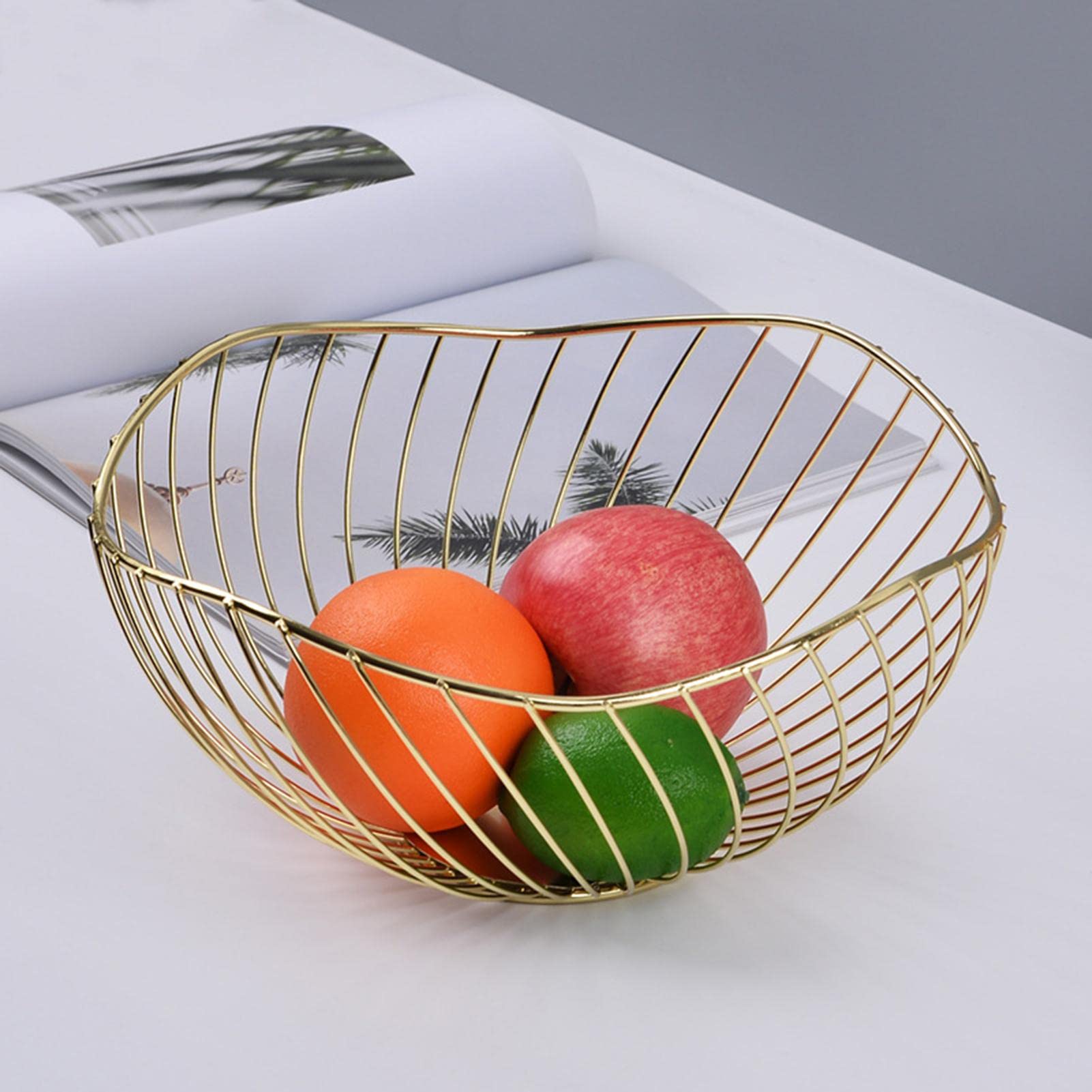 Stainless Steel Fruit Basket with Drain Holes - Rustproof Metal Bread & Snack Storage Basket for Kitchen Counter, Dining Table, Living Room | Perfect for Organizing Fruits, Vegetables, Snacks & Kitchen Essentials (Gold)