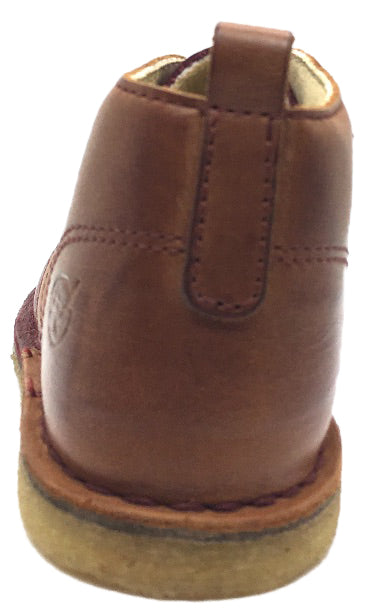Naturino Boys 9214 Leather Ankle Boots - Maroon, Brown & Tan Distressed Lace-Up Design for School, Outdoor & Casual Wear