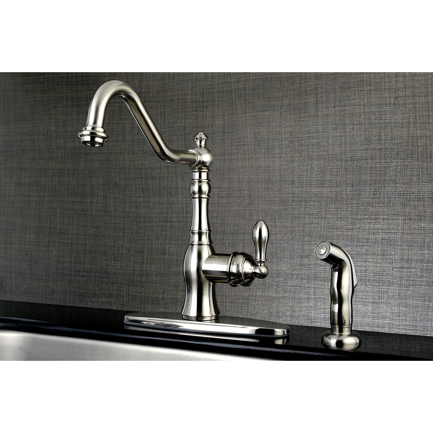 American Classic GSY7708ACLSP Brushed Nickel Single Handle Kitchen Faucet with Pull-Down Sprayer - 2 or 4 Hole Deck Mount for Modern Kitchens & Food Prep Stations