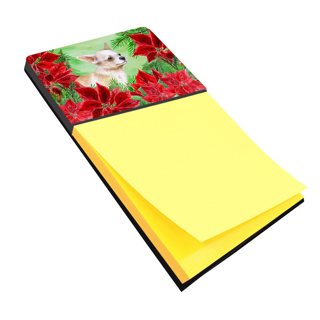Chihuahua Leg Up Poinsettia Sticky Note Holder - Cute Christmas Dog-Themed Office Desk Organizer for Notes, Reminders & Holiday Decor