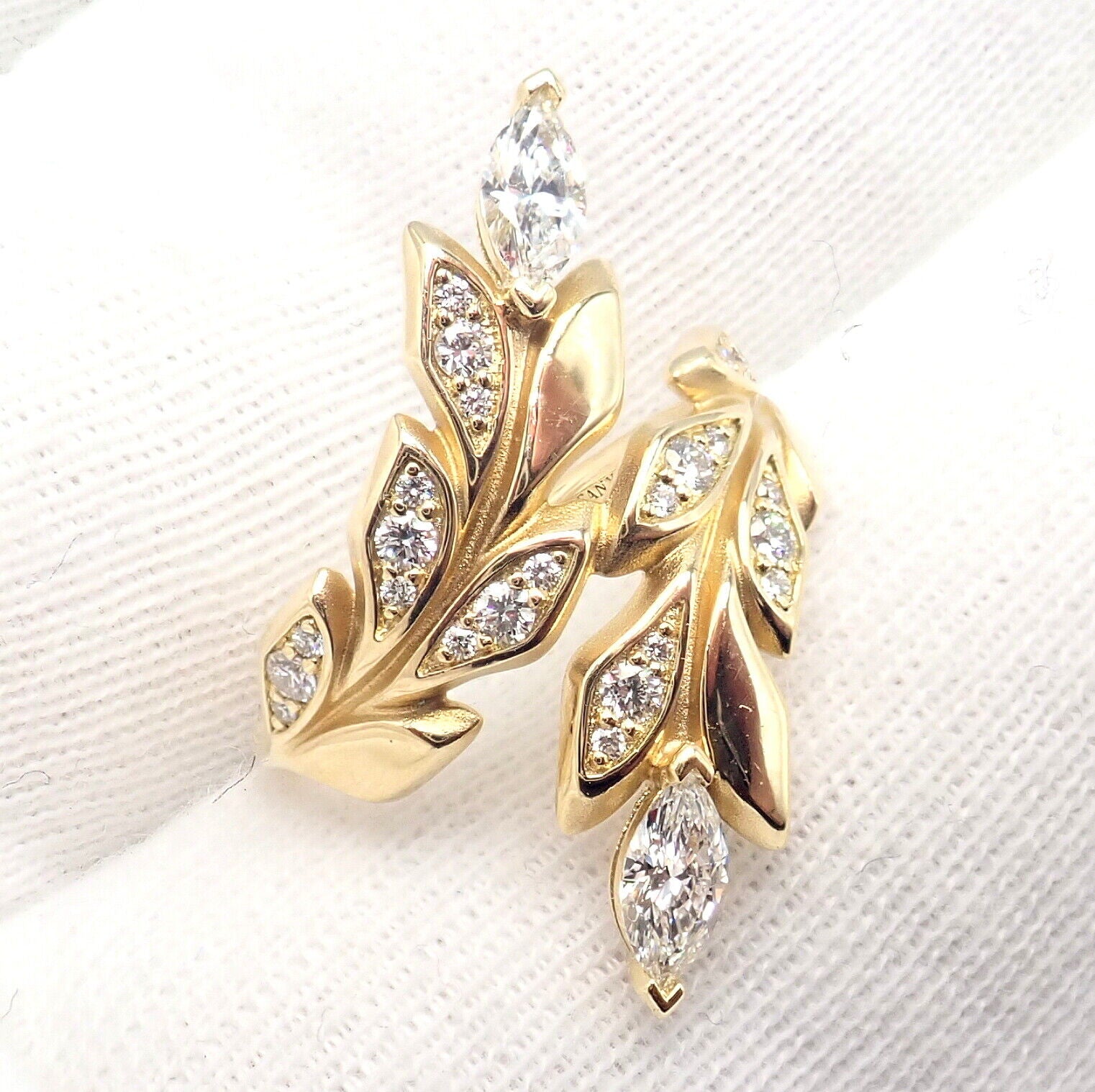 Authentic Tiffany & Co 18K Yellow Gold Diamond Victoria Vine Bypass Ring - Elegant Wedding Band, Anniversary Gift & Luxury Jewelry for Women