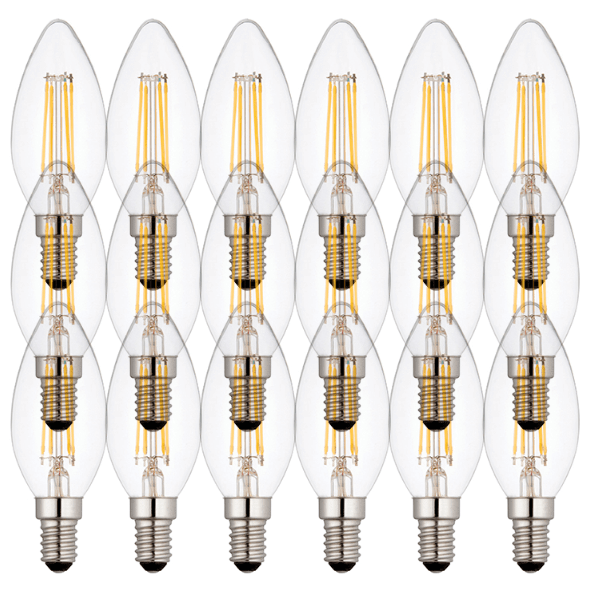 18 x E14 LED Dimmable Candle Filament Bulbs 4W (25W Equivalent) - Warm White 2700K, Vintage Style for Chandeliers, Wall Sconces & Decorative Lighting