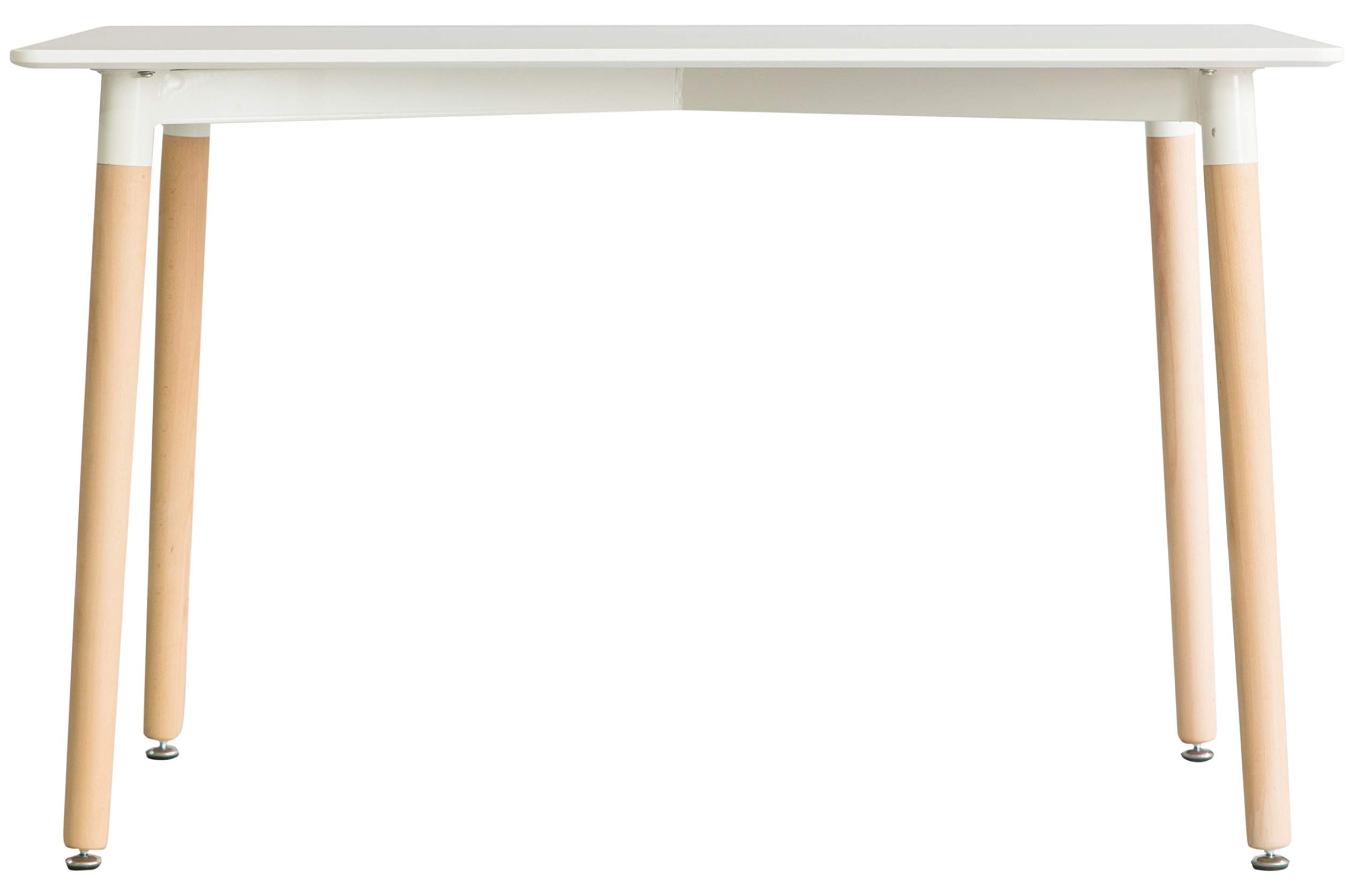 Mid-Century Modern 4 Ft. Rectangular Dining Table - White Plastic Top & Solid Beech Wood Legs | Perfect for Small Spaces, Apartments, and Contemporary Dining Rooms