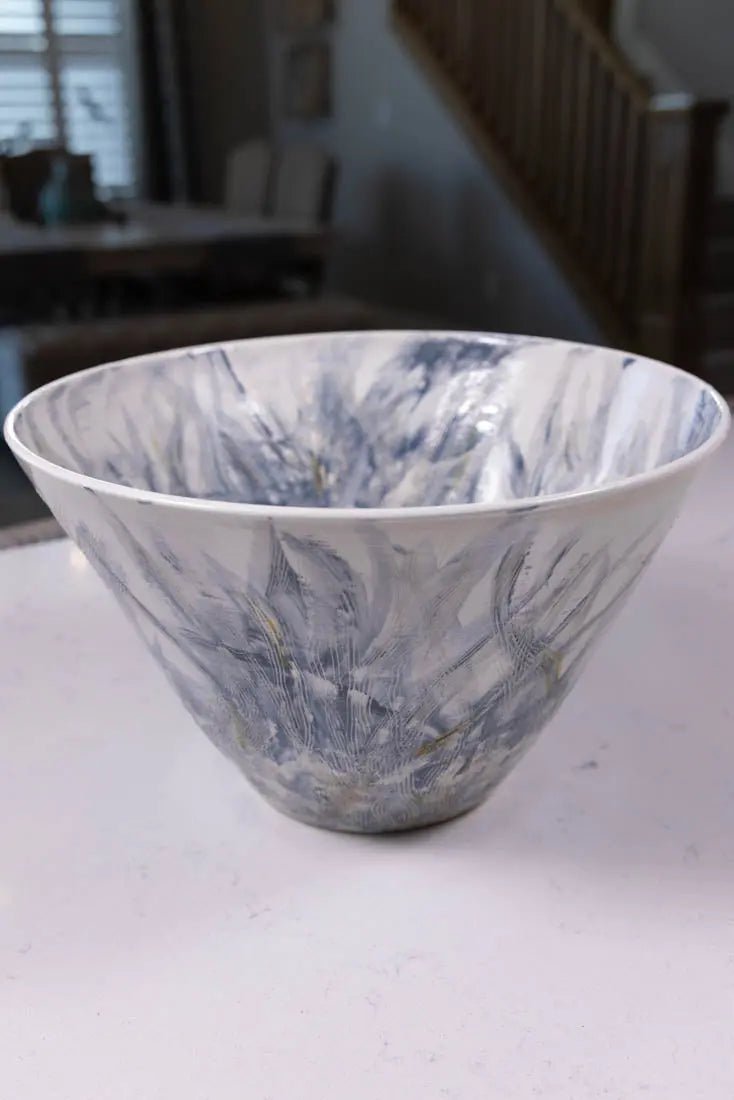 XL Stoneware Painted Impressionist Decorative Bowl #36 - Large Handcrafted Artisan Bowl for Home Decor, Centerpiece & Gift Giving | Big Bowl Series