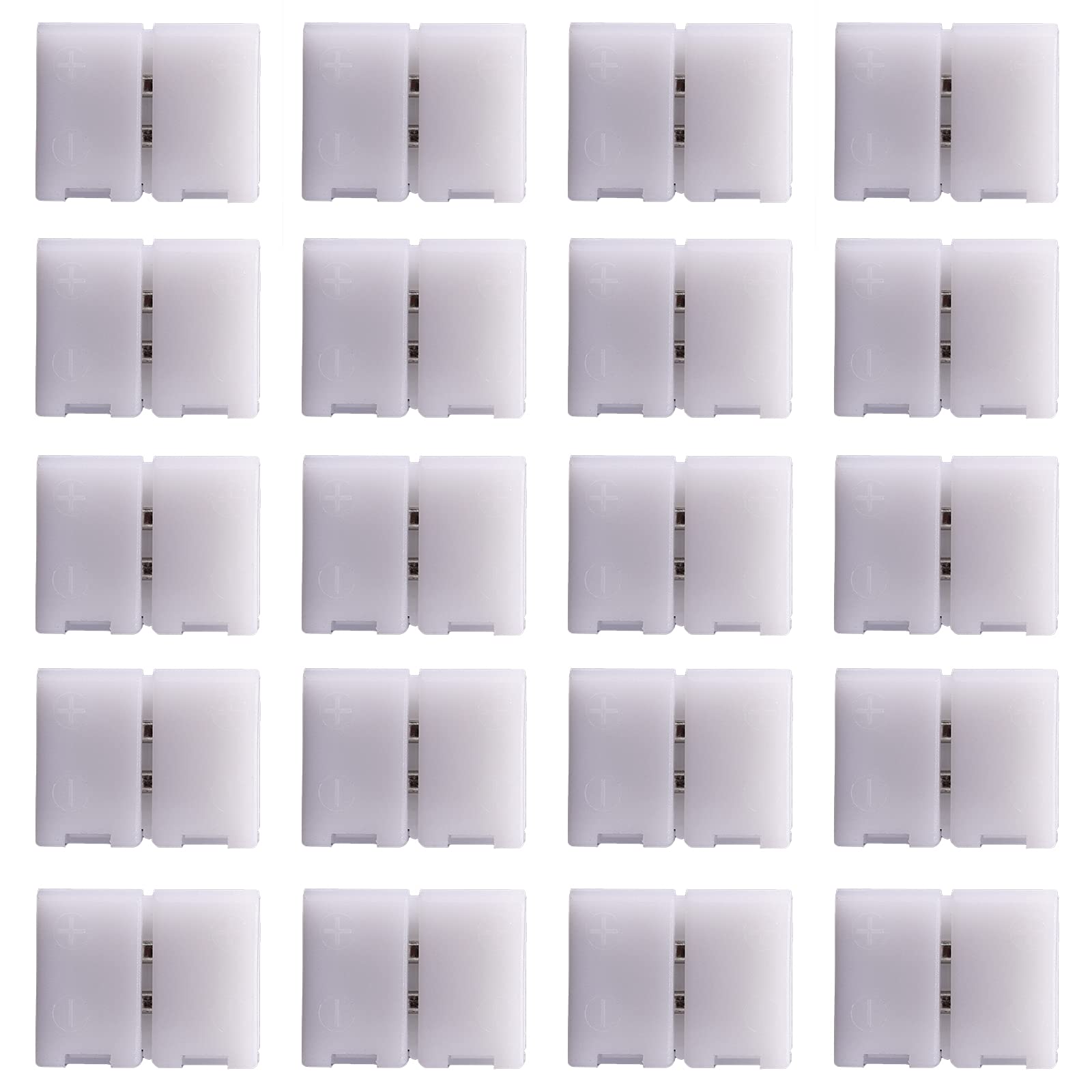 20 PCS 8mm 2-Pin Solderless LED Strip Connectors for 3528 Single Color LED Lights - Clip-On Couplers for Rectangular Bare Board LED Strips - Easy Installation for Home, Office, and DIY Lighting Projects