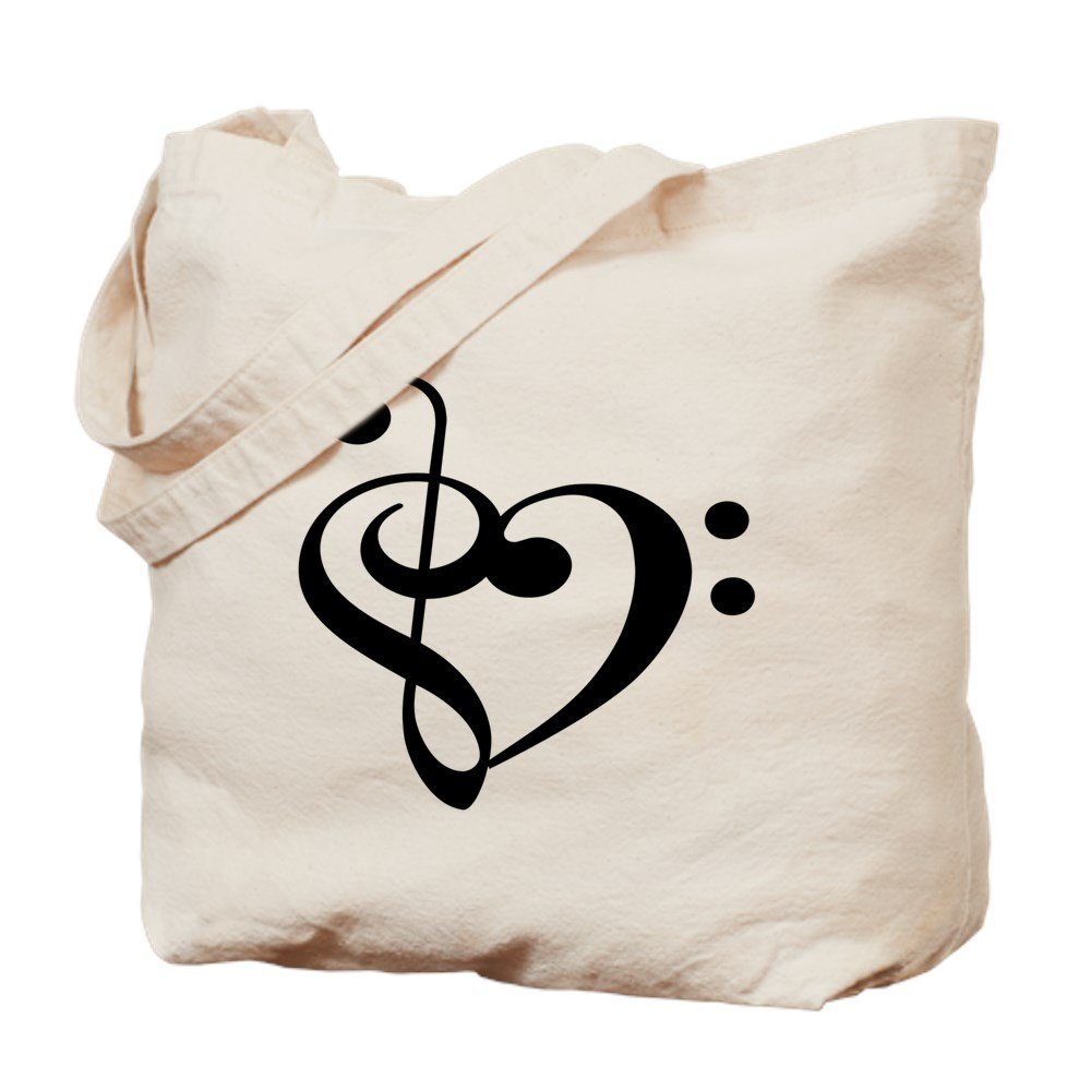 Treble Bass Clef Heart Tote Bag - Natural Canvas Reusable Shopping Bag for Music Lovers | Perfect for Groceries, Beach Trips & School
