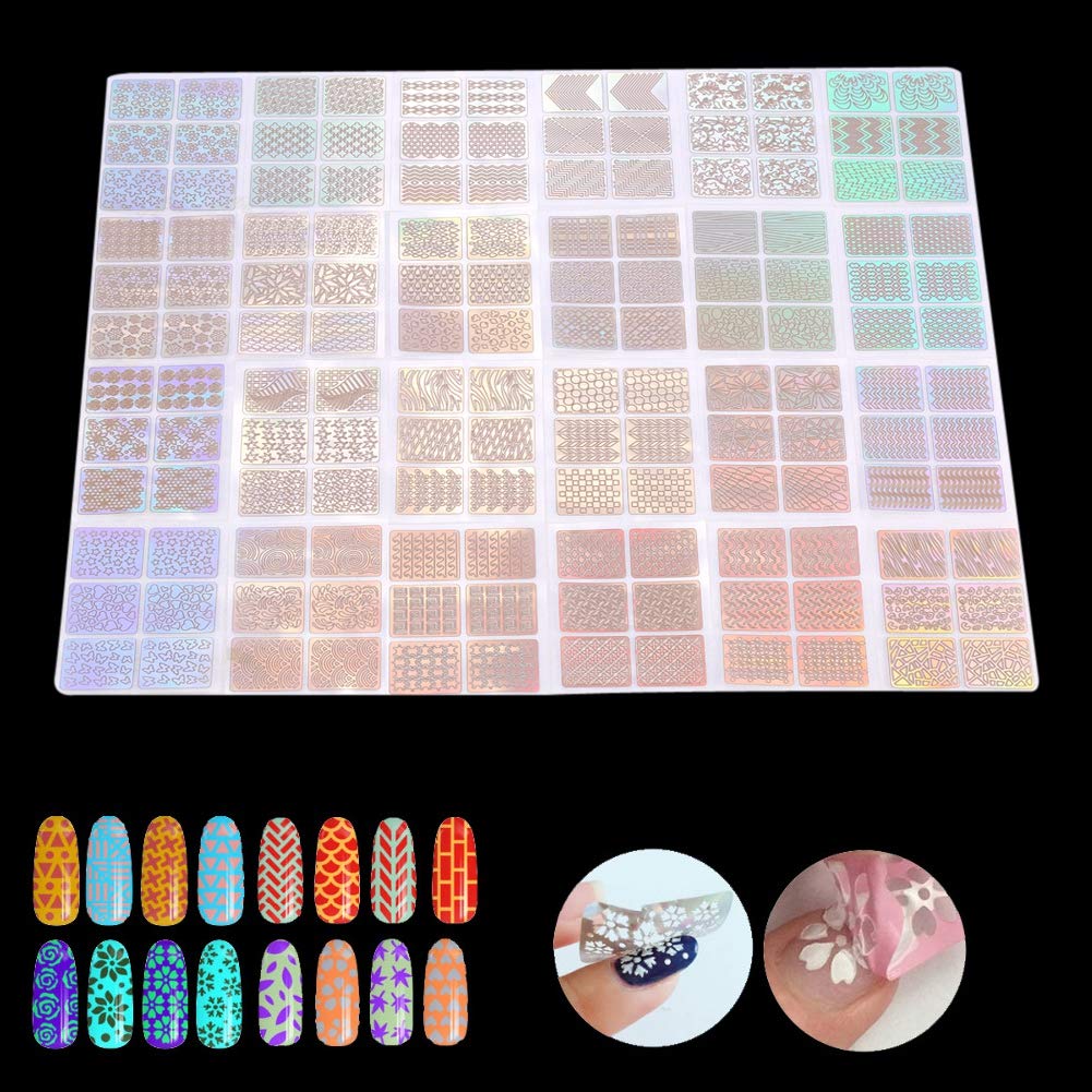 24 Sheet Nail Vinyl Stencils - Self Adhesive Gold & Silver Nail Art Stickers for Professional & DIY Nail Designs | Perfect for Salon, Home Manicure, Party & Wedding Nail Decorations