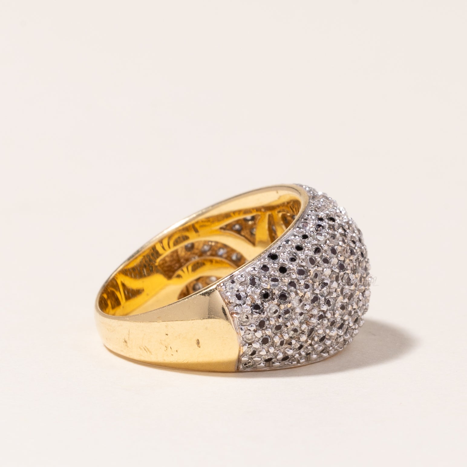 18K Yellow Gold Diamond Dome Ring - 1.37 Carat Total Weight (CTW) - Size 6.5 - Elegant Wedding Band, Anniversary Gift, or Everyday Luxury Jewelry for Women
