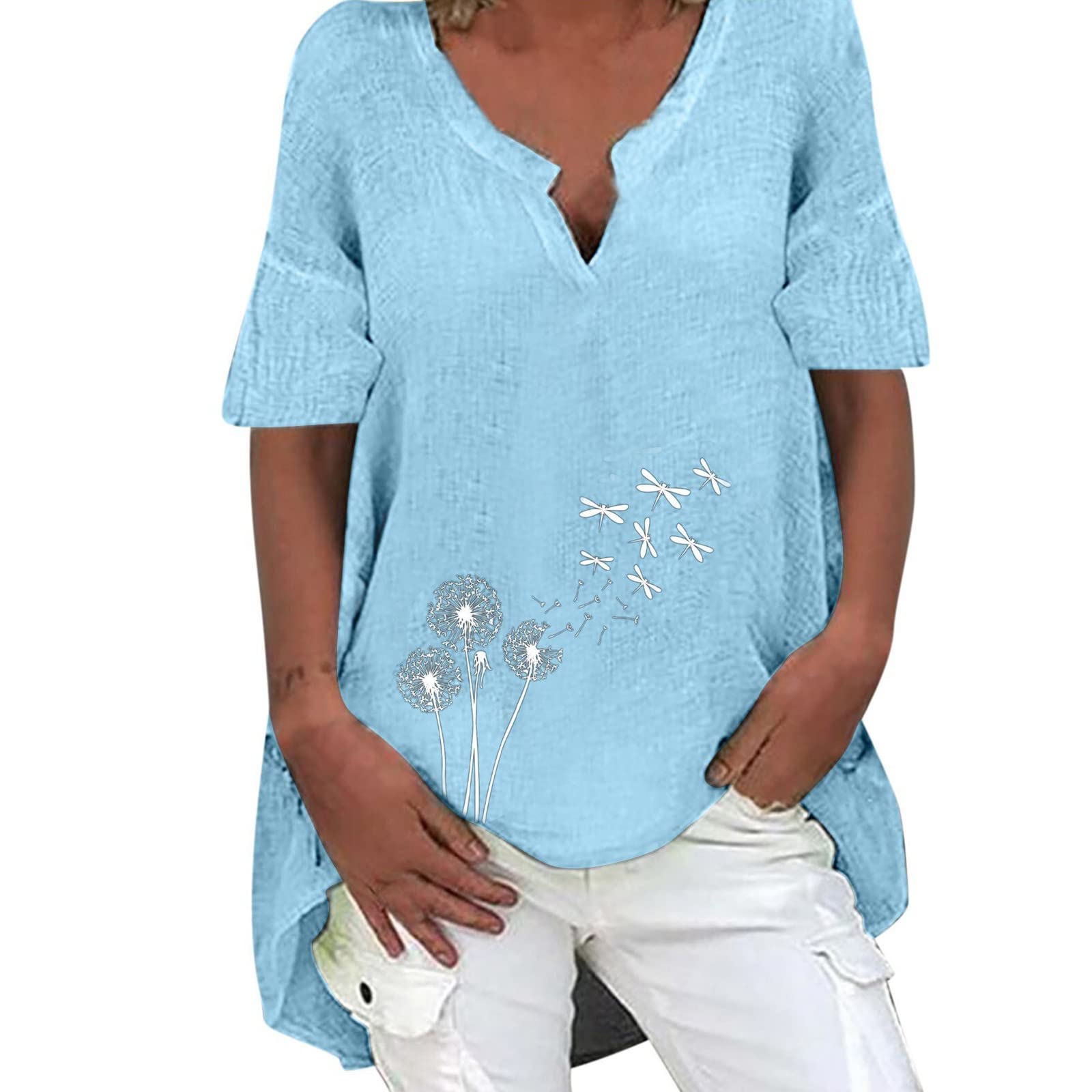 Women's Summer Short Sleeve V-Neck Floral Print Business Casual Blouse - Office Work, Date Night & Everyday Wear Tops for Women
