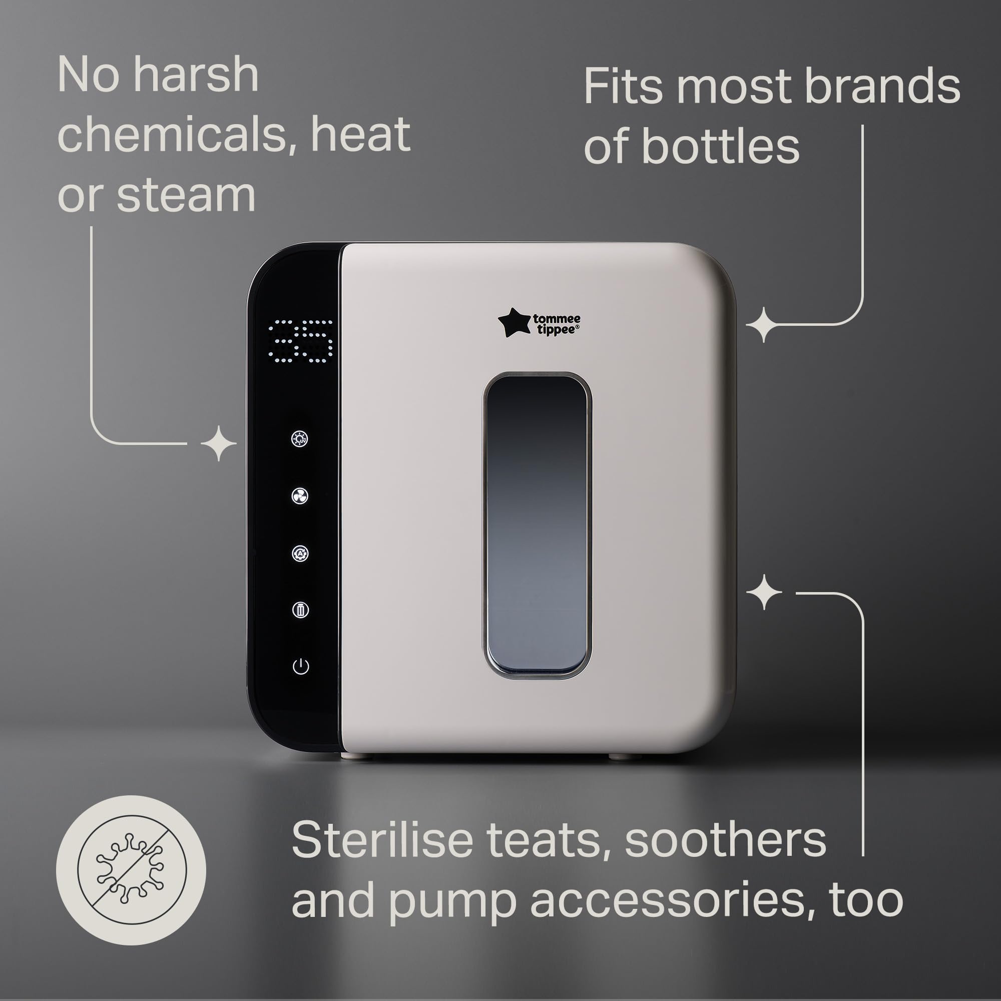 Tommee Tippee Ultra UV Sterilizer and Dryer for Baby Bottles - Kills 99.9% of Germs & Viruses | Steam-Free Sanitizing | Includes Storage for Bottles & Accessories | Perfect for Nursery, Travel & Daycare Use