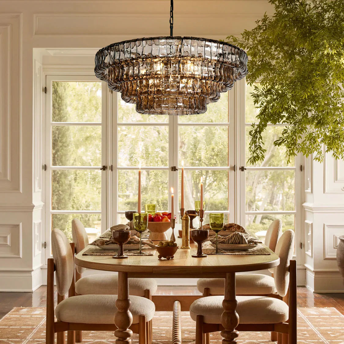 4-Tier Glass Round Chandelier in Lime Green - Modern Crystal Ceiling Light Fixture for Dining Room, Living Room, Bedroom, or Entryway