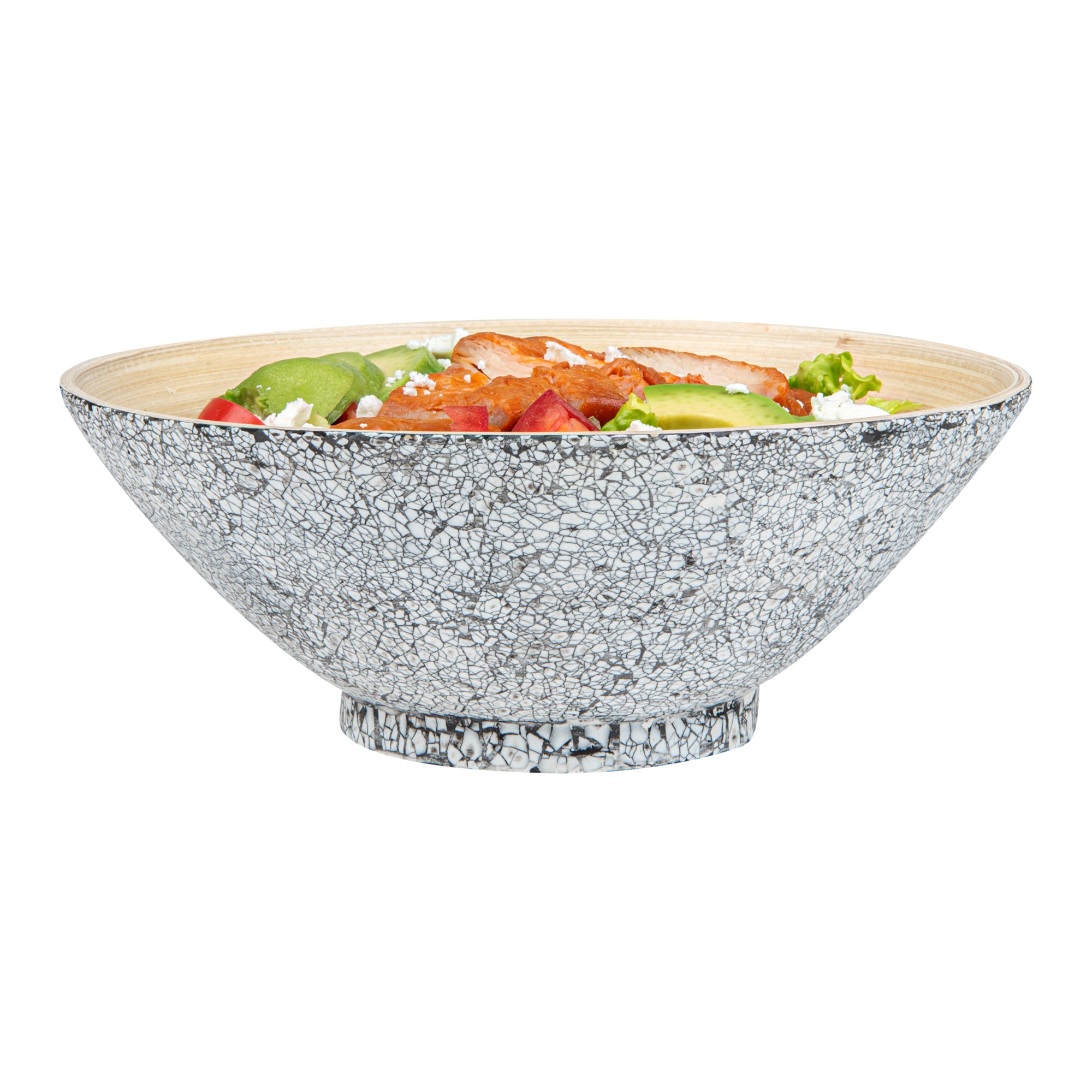 Bambuddha 29 oz Round Gray Spun Bamboo Serving Bowl - Eco-Friendly Natural Fiber Dishware for Salads, Snacks, Fruits - 8.25