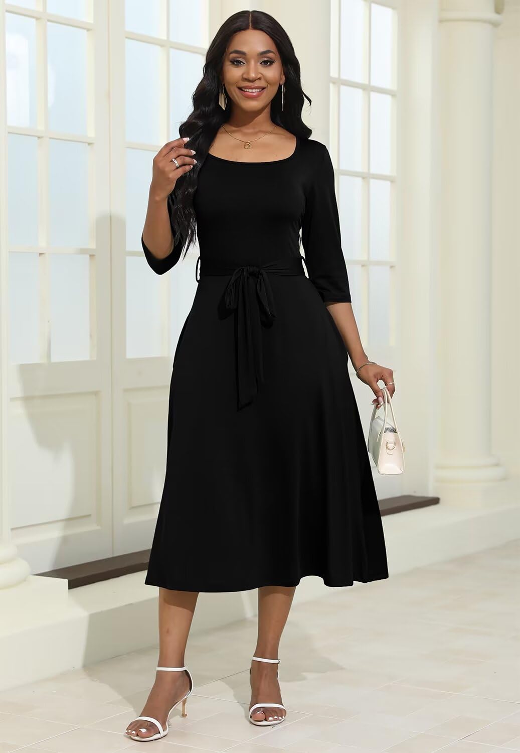 Magritta Women's Plus Size Wrap Dress - 3/4 Sleeve Midi Cocktail Dress with Pockets for Casual & Evening Wear | Flattering Curvy Fit for Date Night, Office & Special Occasions