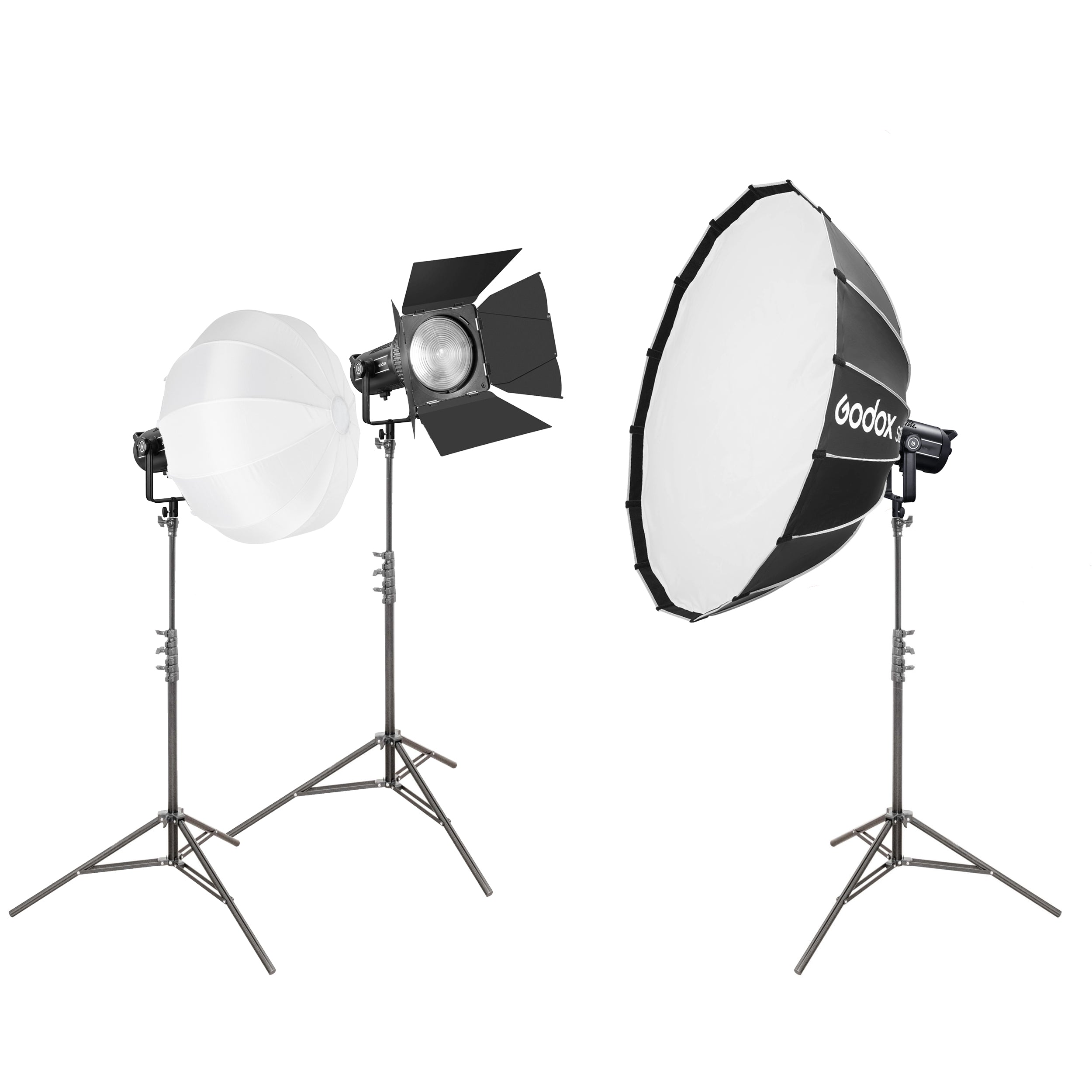 SL200II Daylight Balanced 3-Head Lighting Kit with S120T Softbox, Fresnel Lens & Diffuser Ball - Perfect for Photography, Videography, and Studio Productions