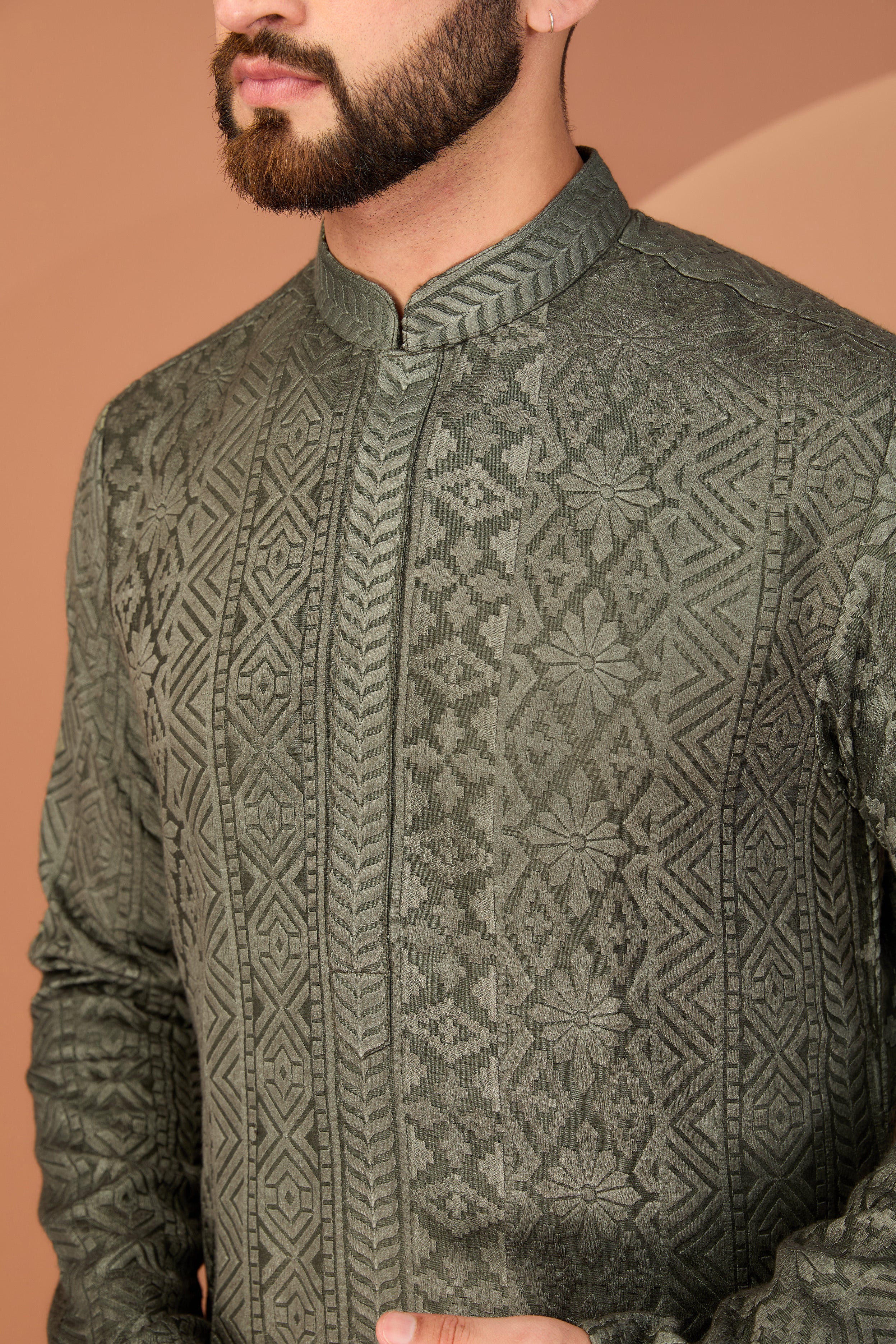 Stylish Military Green Chikankari Kurta for Women - Traditional Indian Embroidered Tunic - Perfect for Festivals, Weddings & Casual Wear