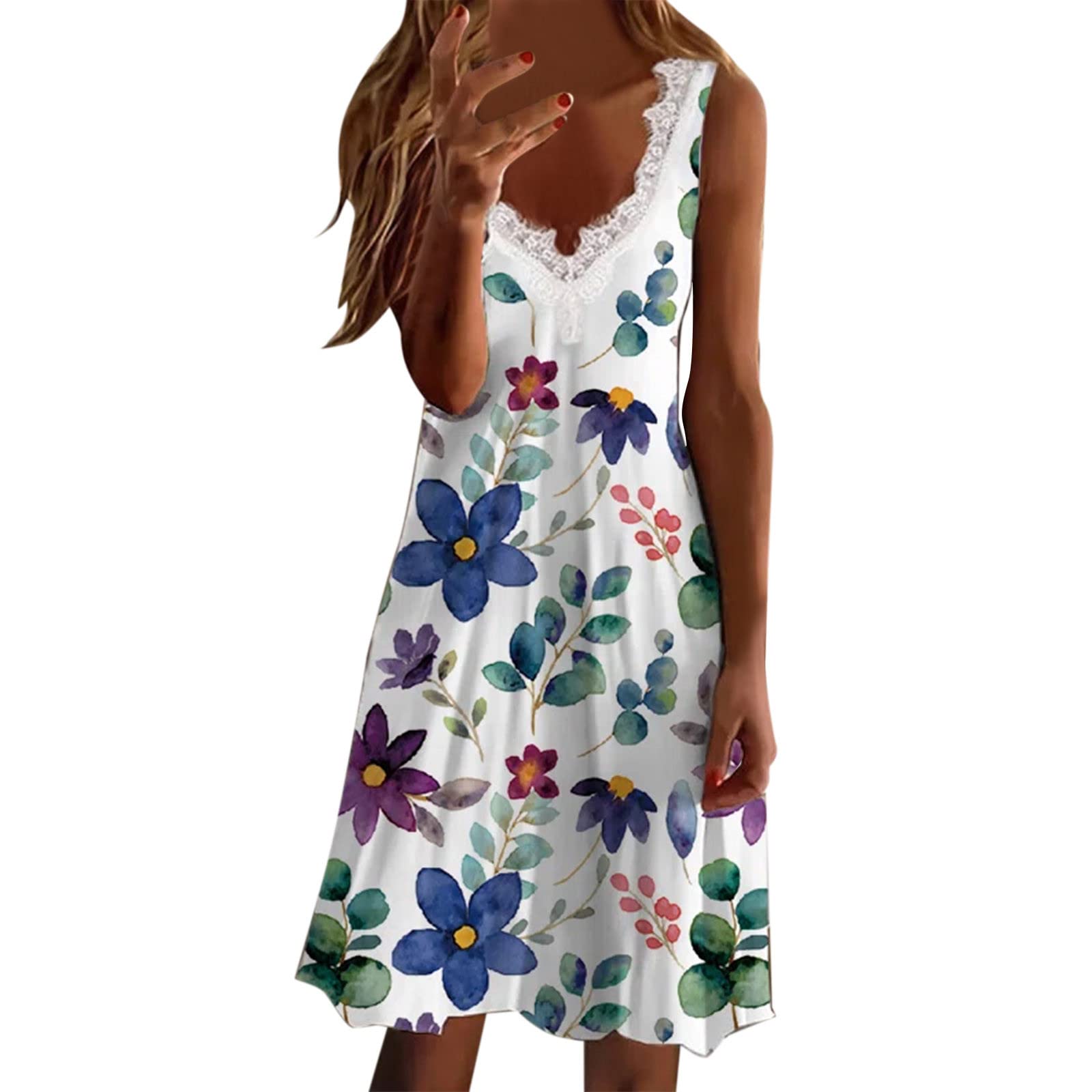 Elegant Women's Floral Printed Lace Midi Dress - V-Neck Sleeveless Cold Shoulder Evening & Casual Dress for Party, Wedding, Date Night