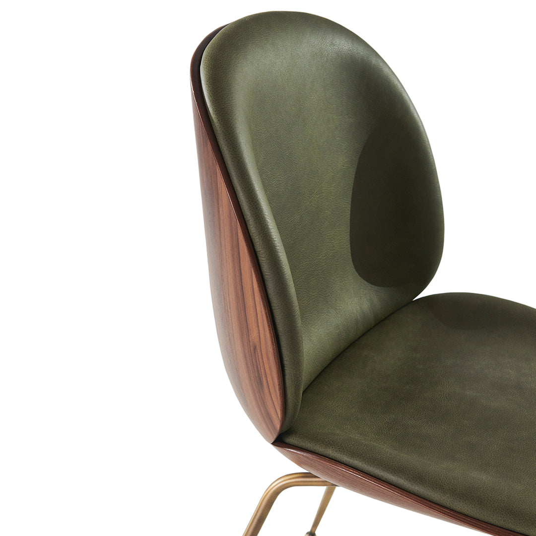 Modern Beetle Dining Chair with Front Upholstery & Conic Base - 3D Veneer Shell Design for Kitchen, Dining Room, or Office Space