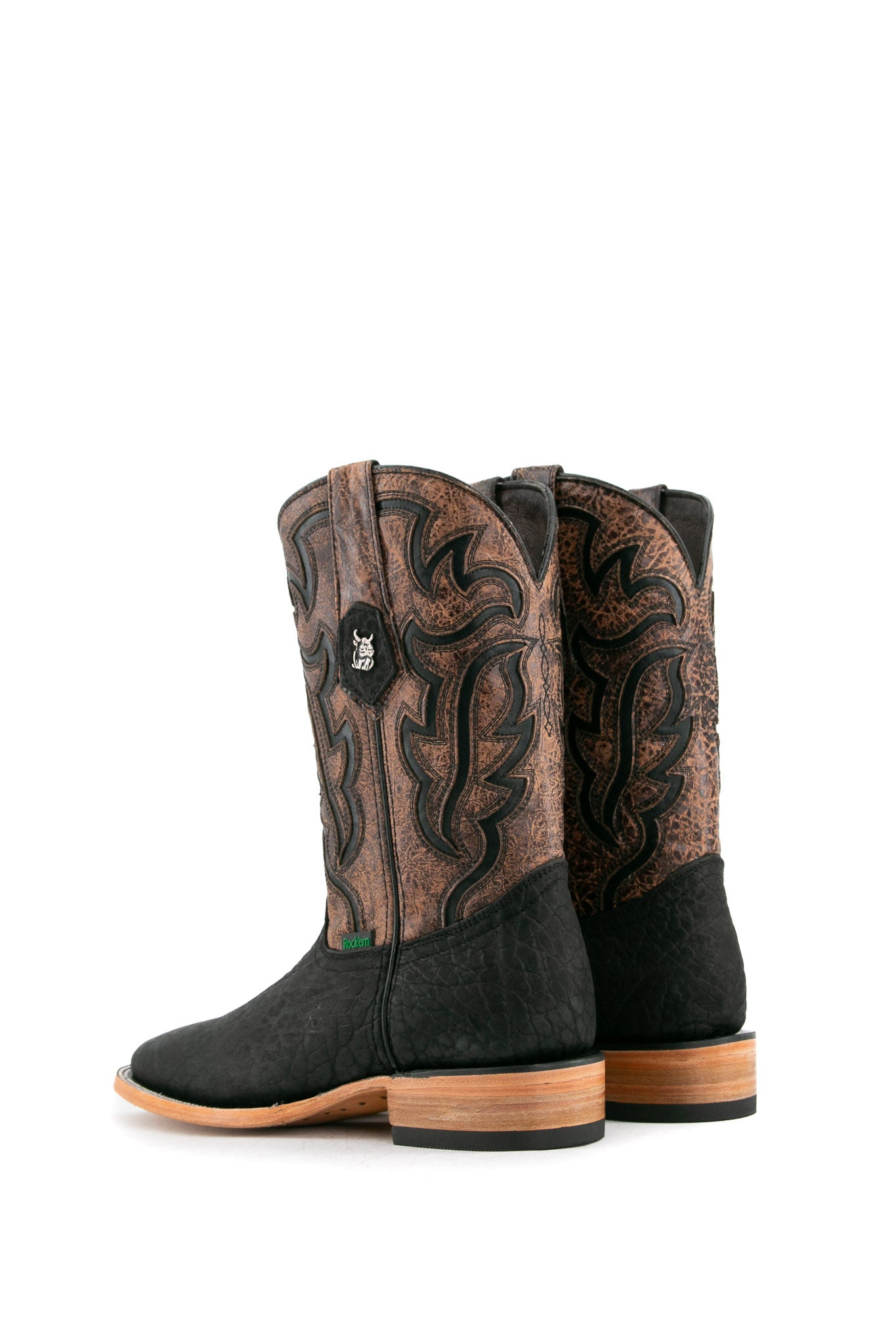 Premium Rock'em Bull Neck Square Toe Cowboy Boots for Men - Genuine Leather Western Riding Boots with Comfortable Cushion - Perfect for Country Dancing, Rodeo Events & Outdoor Adventures