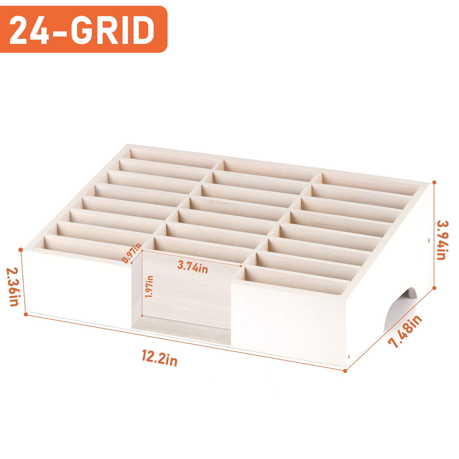 24-Grid Wooden Cell Phone Storage Box - Desktop Organizer for Office, School & Classroom - White - Perfect for Desk Organization & Phone Charging Stations