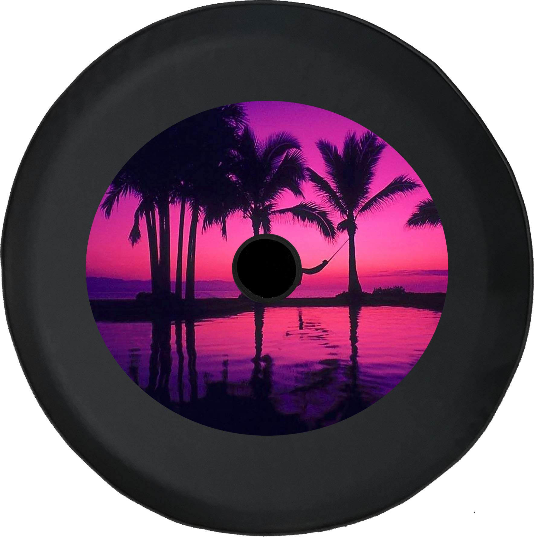 Island Beach Dreams Black 33 Inch Trailer Tire Cover with Backup Camera Hole - Durable RV, Truck & Camper Tire Protector for All Weather Conditions - Perfect for Road Trips, Camping & Outdoor Adventures