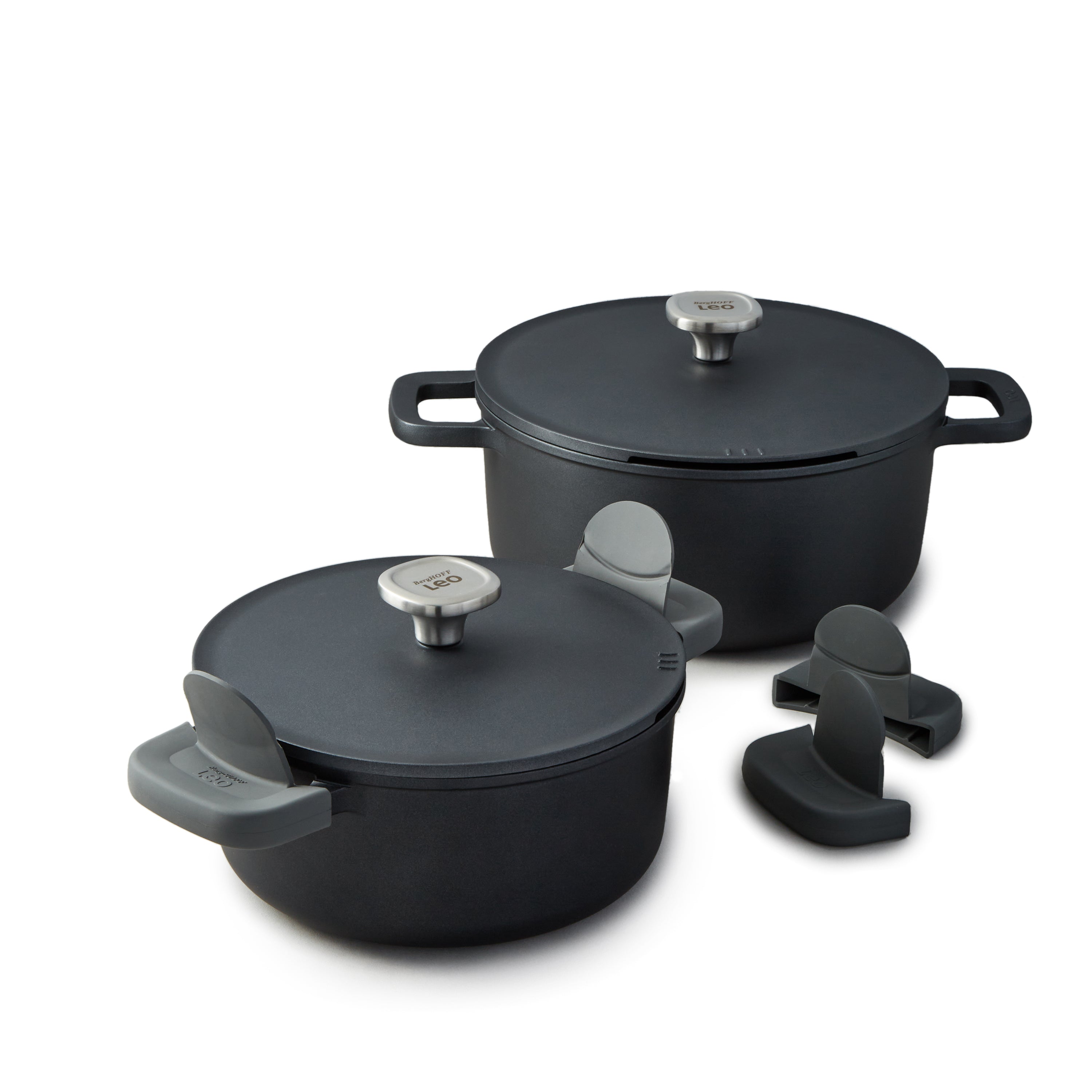 BergHOFF Leo Phantom 4-Piece Nonstick Ceramic Stockpot Set with Lids - Eco-Friendly Recycled Aluminum Cookware for Soups, Stews & Pasta - Perfect for Home Chefs & Professional Kitchens