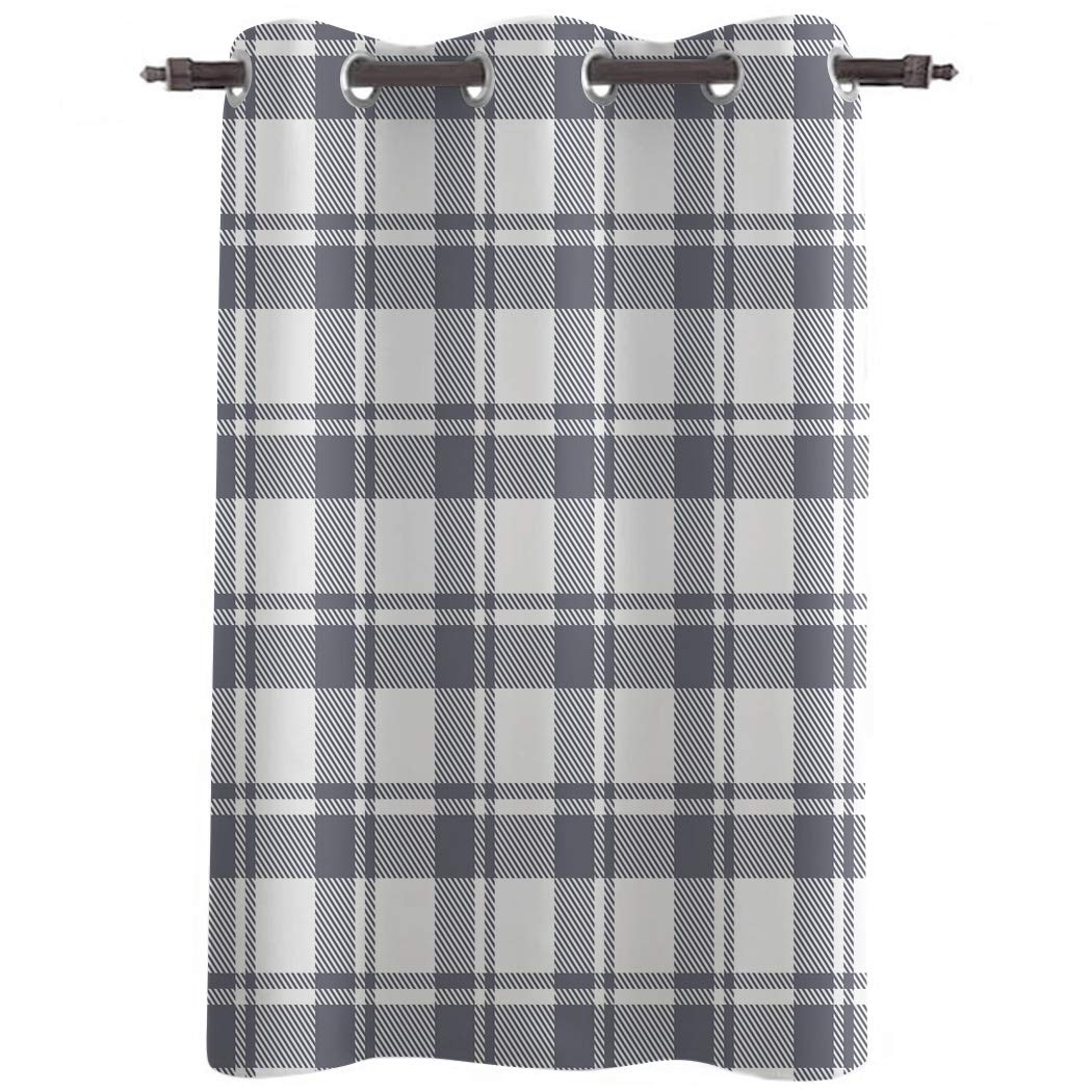Blackout Curtains 72 Inch Length - Geometric Buffalo Check Plaid Grey White Window Drapes for Living Room, Bedroom & Bathroom | Grommet Top Thermal Insulated Room Darkening Panels for Home Decor & Privacy