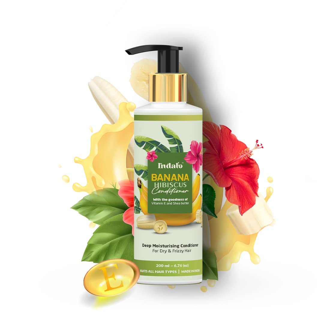 Indalo Banana Hibiscus Hair Conditioner with Vitamin E & Shea Butter - Moisturizing Treatment for Dry, Frizzy, Dull Hair - Paraben, Sulfate & Cruelty Free - 200ml | For Men & Women | Perfect for Daily Hydration & Salon-Quality Smoothness at Home