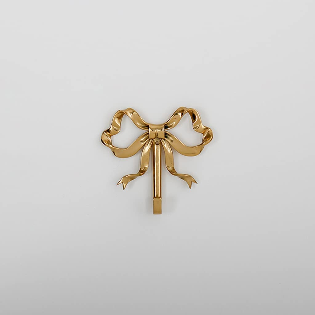 Brass Wall Hooks with Bow-Knot Design - Pack of 2 Gold Decorative Hooks for Hanging Coats, Hats, Towels & Home Decor - Perfect for Entryway, Bathroom & Bedroom Organization