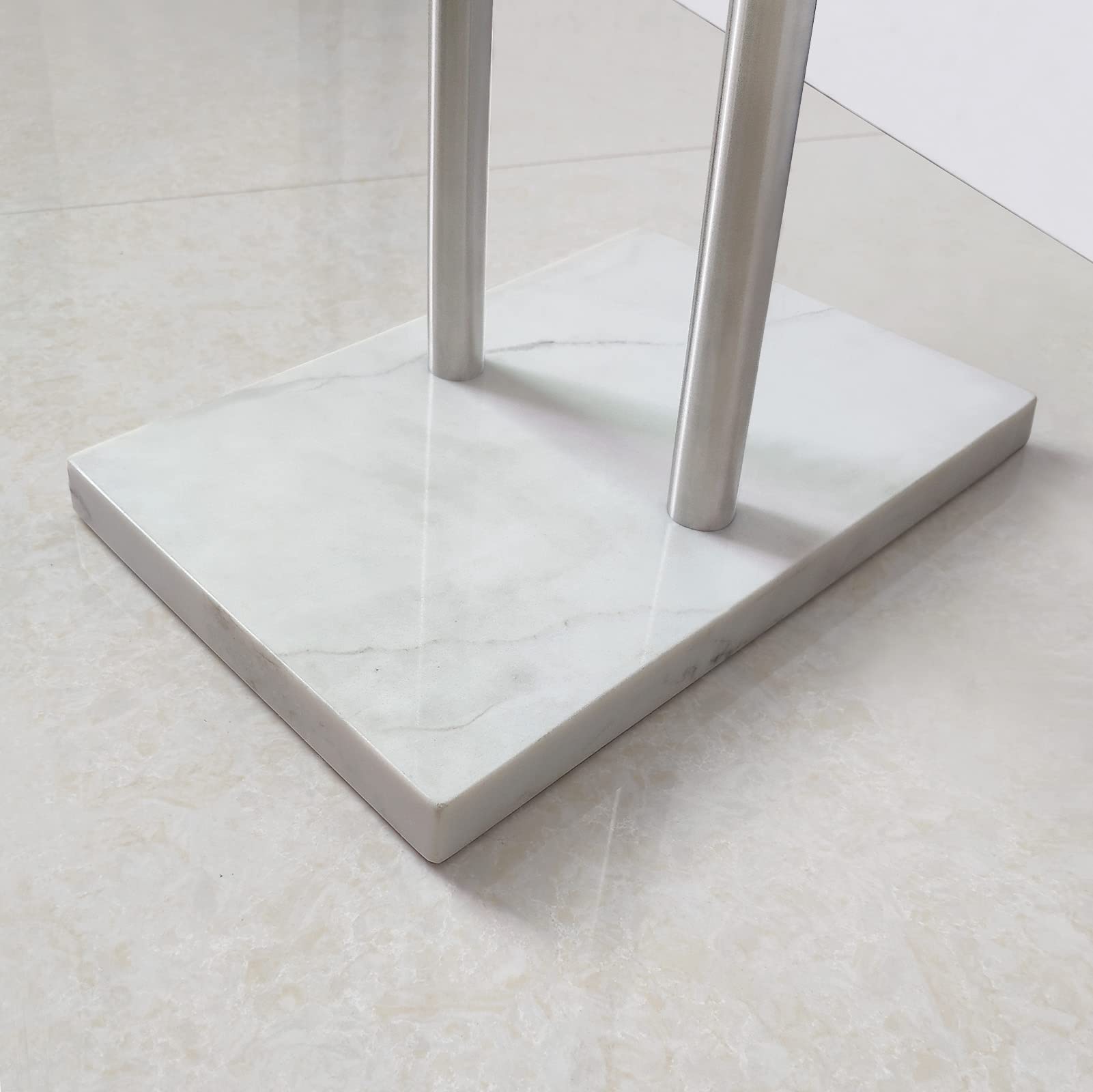Double-T Shape Freestanding Towel Rack with Marble Base - 2-Tier Stainless Steel Brushed Nickel Bath Sheet Holder for Bathroom Floor - Perfect Next to Tub or Shower for Spa-Like Luxury