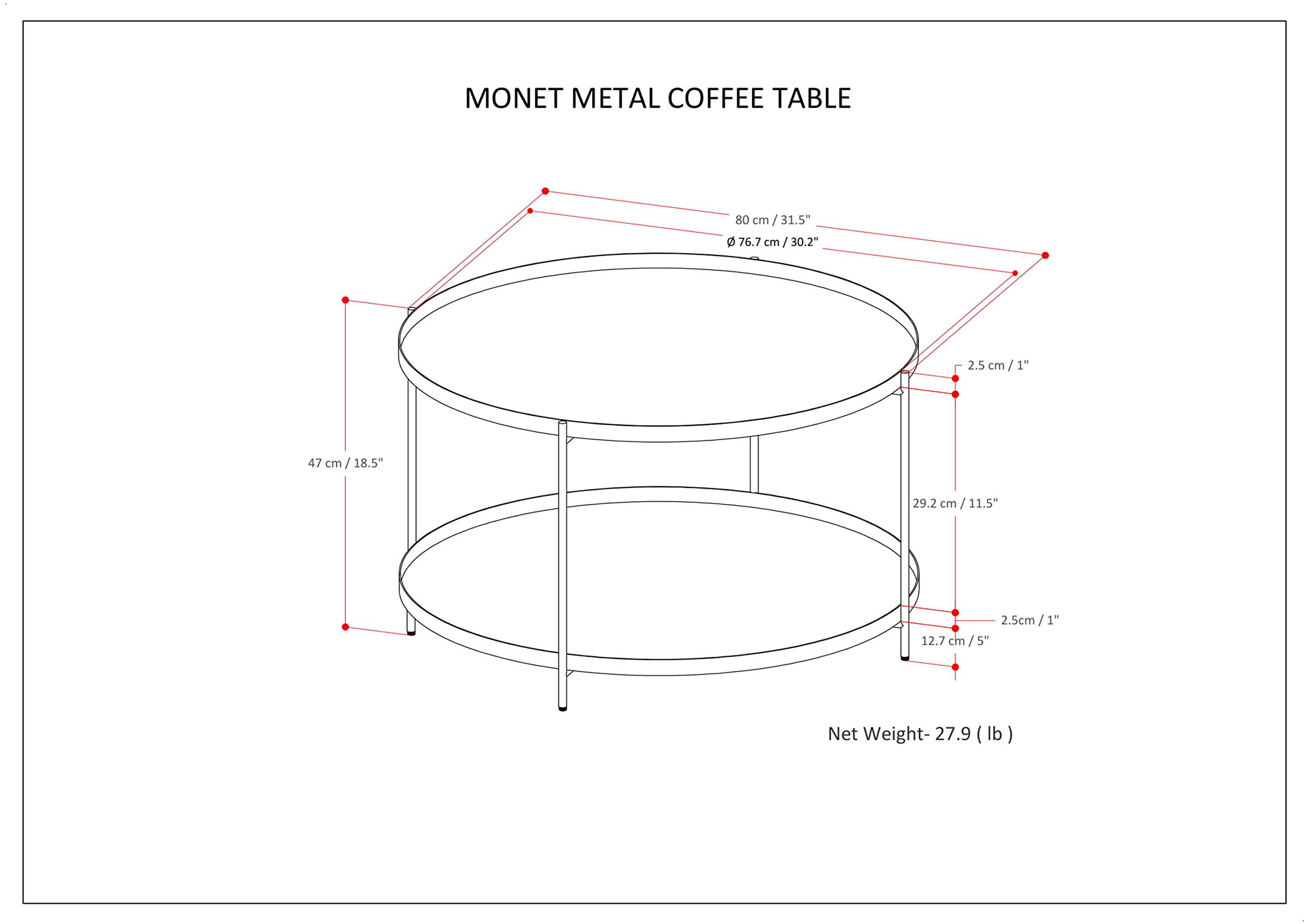 SIMPLIHOME Monet Industrial 32 Inch Wide Metal Coffee Table in Warm Grey - Modern Living Room & Family Room Furniture for Small Spaces, Home Decor