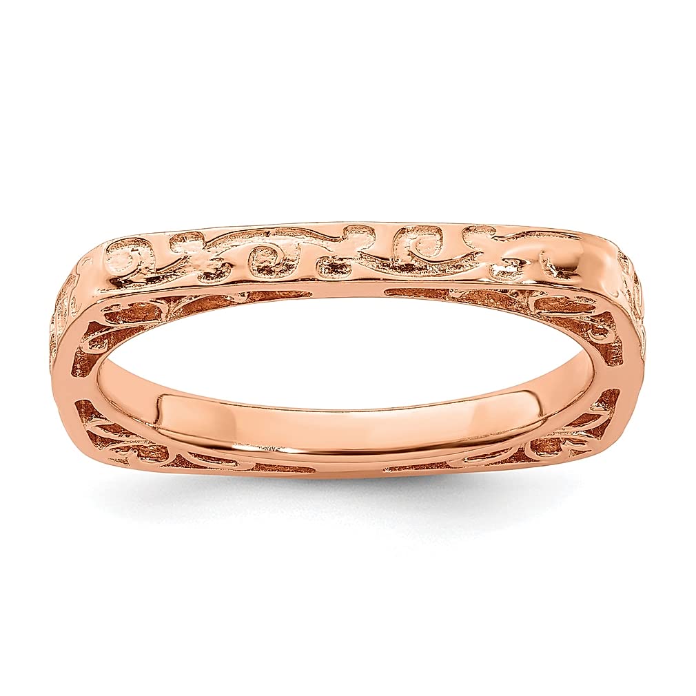 925 Sterling Silver Pink Plated Square Stackable Ring for Women | Elegant Fine Jewelry Gift for Her | Perfect for Valentine's Day, Anniversary & Birthday Gifts