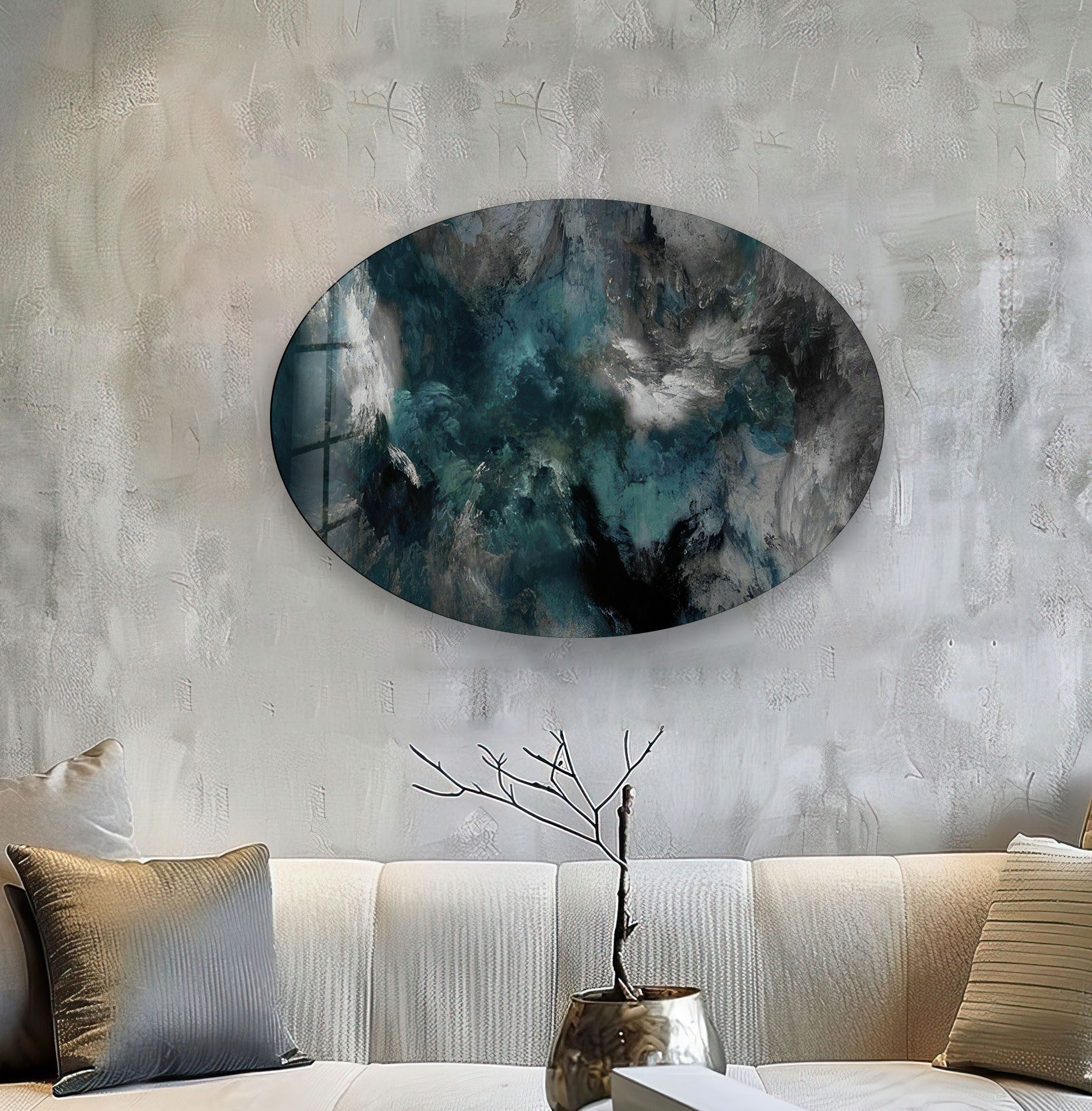 Abstract Smokey Glass Wall Art - Modern Asymmetric Oval Design for Living Room, Bedroom & Office Decor - Handmade Glass Artwork for Home & Interior Design