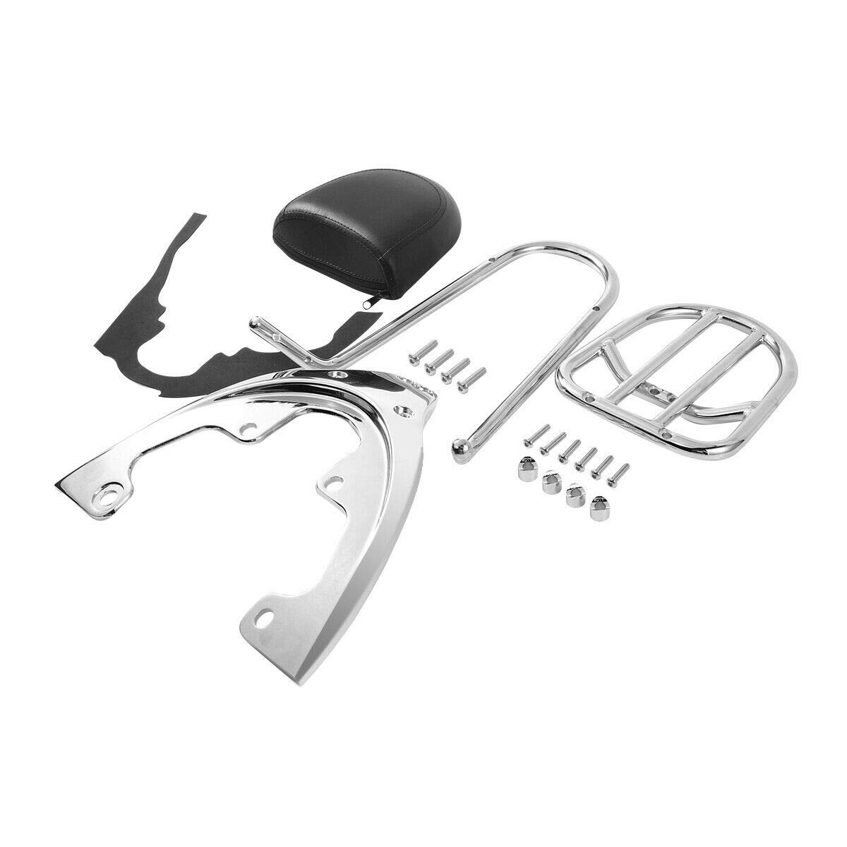 TCT-Motorparts Sissy Bar Backrest Pad with Luggage Rack Kit - Compatible with Harley VRSCAW VRSCDX VRSCX Models (2007-2011) 240 Rear Tire | Comfortable & Stylish Upgrade for Long Rides & Touring