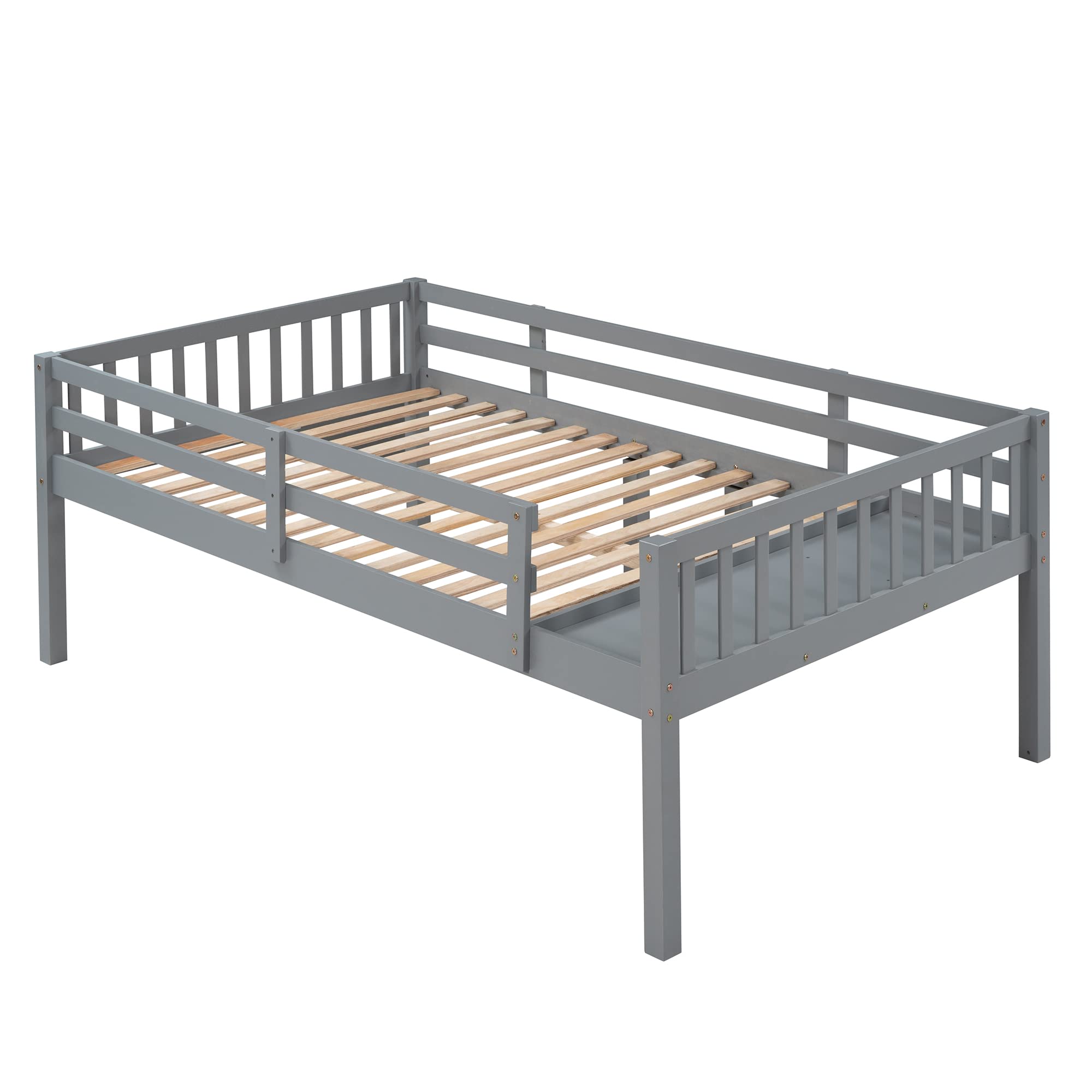 Merax Wooden Triple Bunk Bed with Storage Drawers for Kids Bedroom - Grey